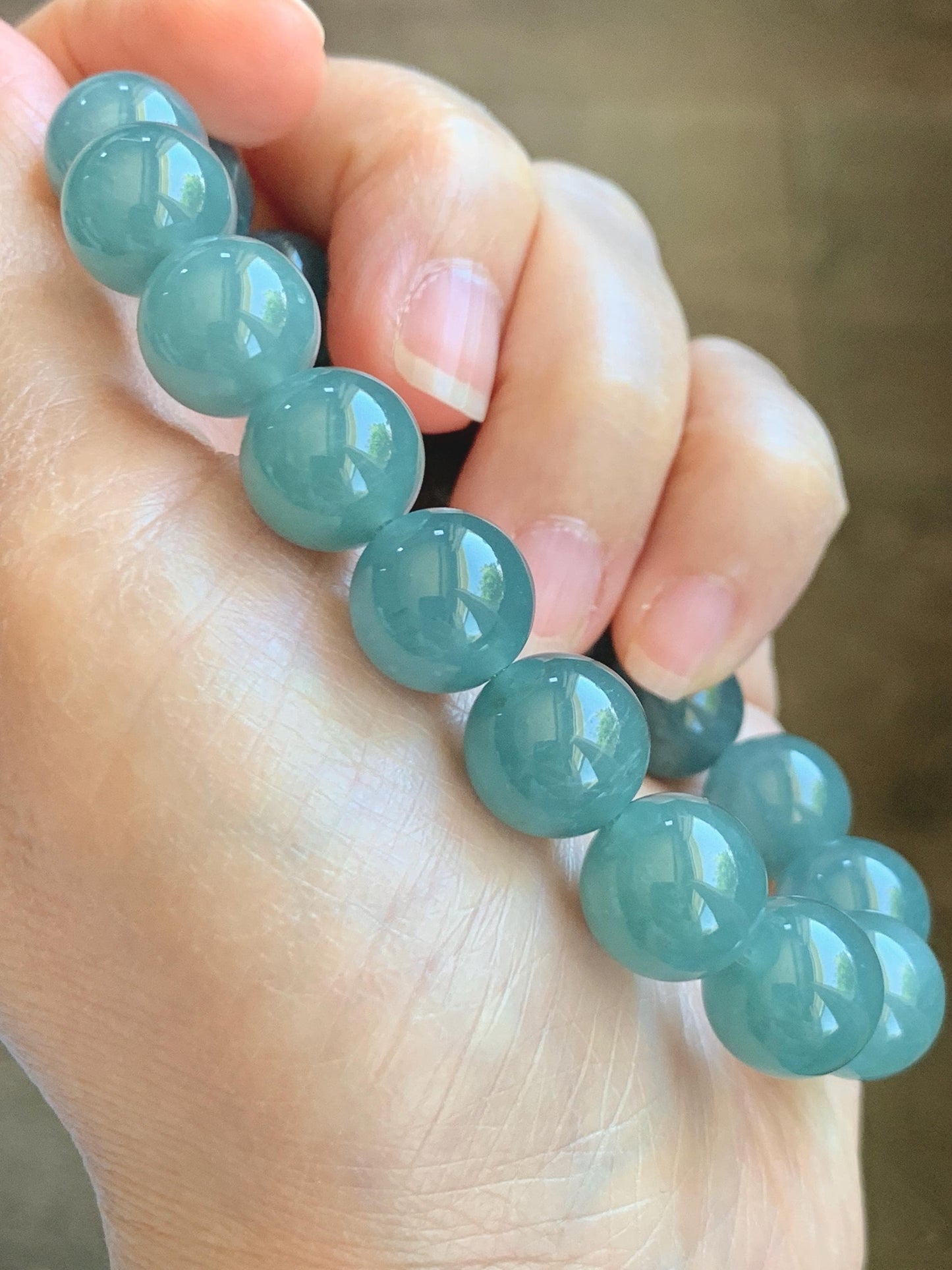 Natural Grade A Guatemalan Icy Translucent Dusty Teal Blue Jade Jadeite Beaded Bracelet 11.8mm-11.9mm 7.5” 49g 天然冰胶危蓝翡翠手串 WDL275