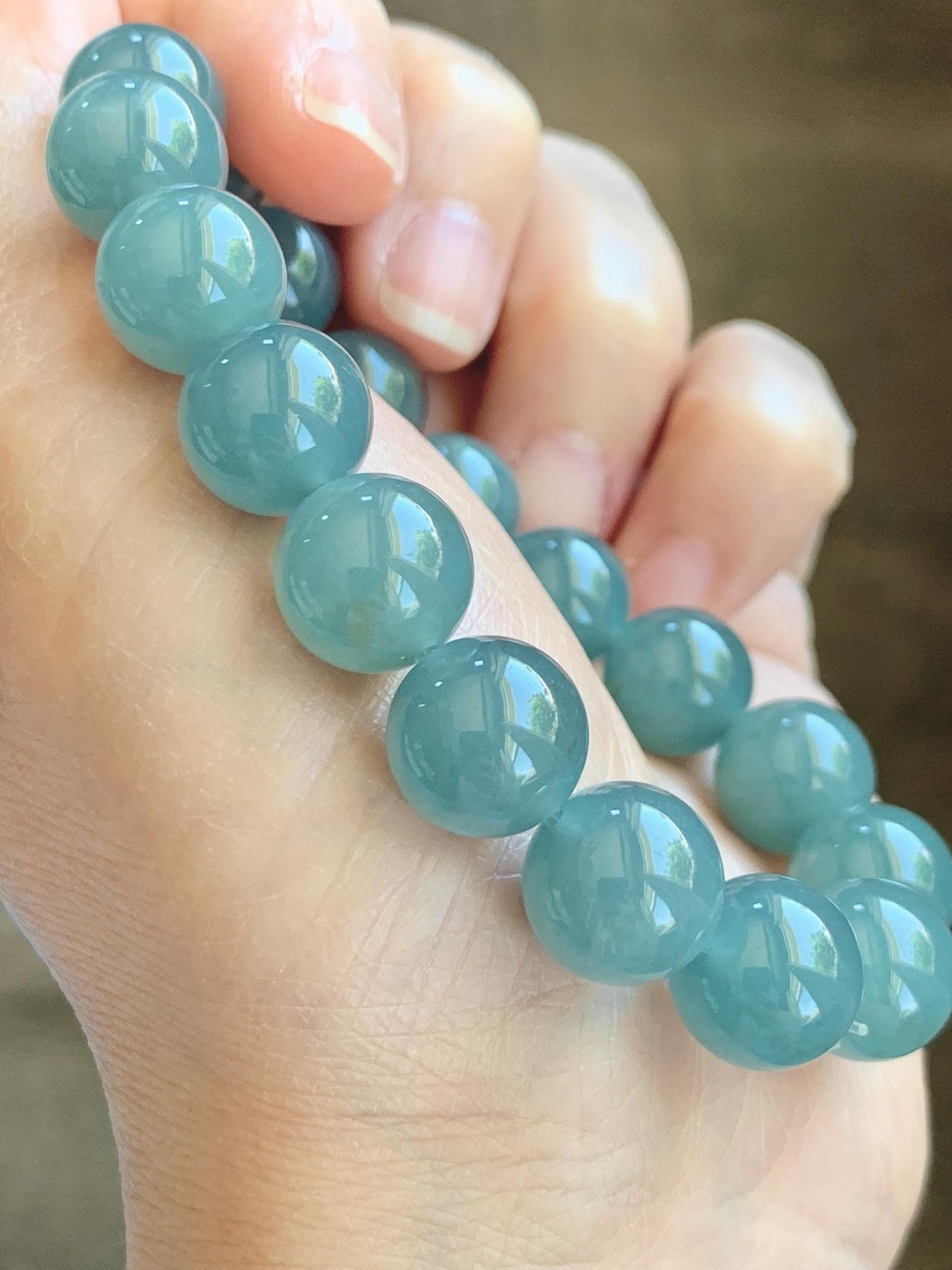 Natural Grade A Guatemalan Icy Translucent Dusty Teal Blue Jade Jadeite Beaded Bracelet 11.8mm-11.9mm 7.5” 49g 天然冰胶危蓝翡翠手串 WDL275