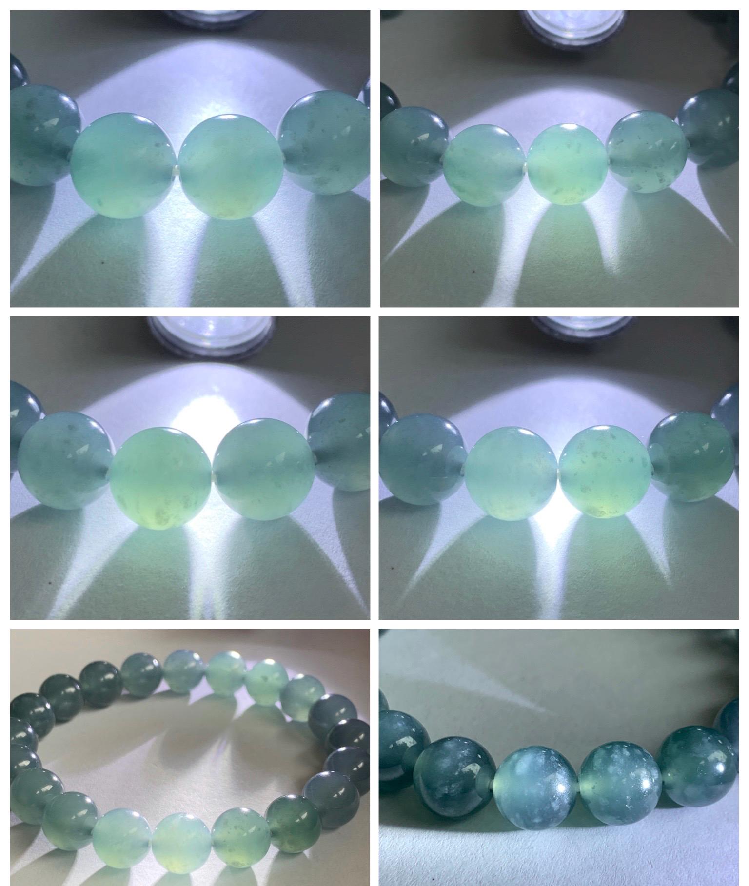 Natural Grade A Guatemalan Icy Translucent Dusty Blue Jade Jadeite Beaded Bracelet 9.6mm 7.25” 30g 天然冰胶危灰蓝翡翠手串 WZL275
