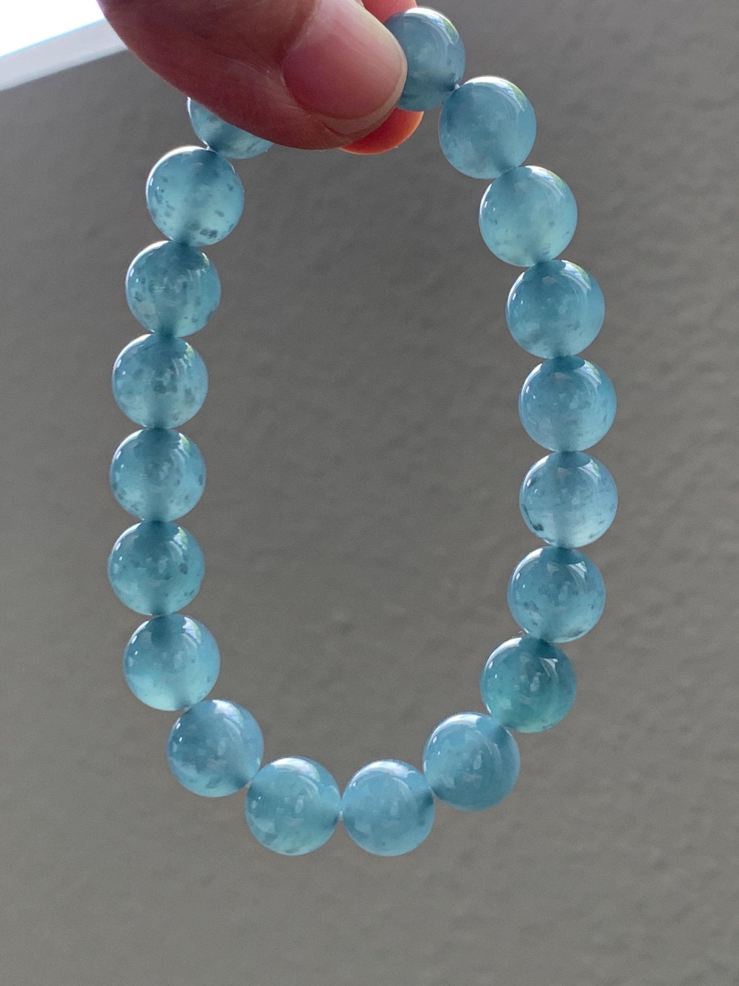Natural Grade A Guatemalan Icy Translucent Dusty Blue Jade Jadeite Beaded Bracelet 9.6mm 7.25” 30g 天然冰胶危灰蓝翡翠手串 WZL275