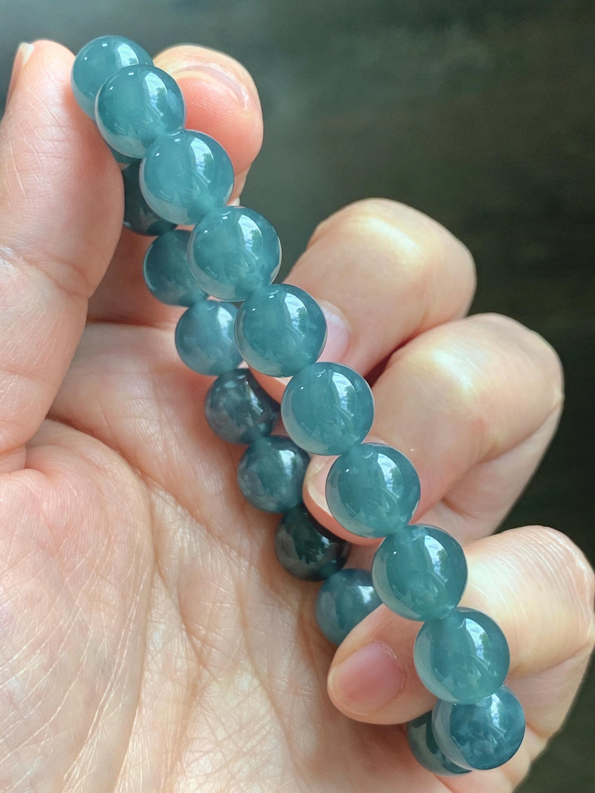 Natural Grade A Guatemalan Icy Translucent Dusty Blue Jade Jadeite Beaded Bracelet 9.6mm 7.25” 30g 天然冰胶危灰蓝翡翠手串 WZL275