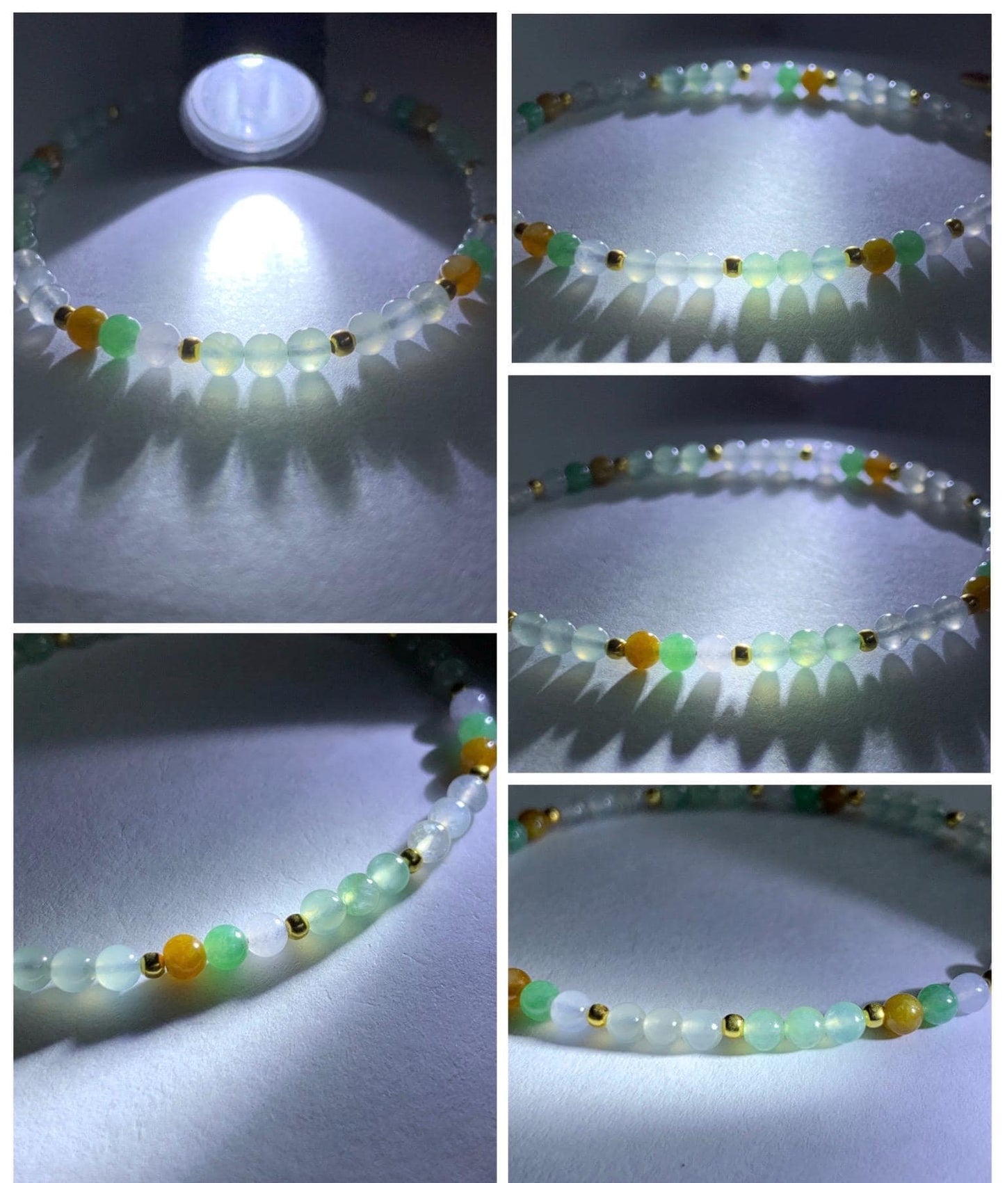 Petite Natural Grade A Icy Highly Translucent Multicolored Jade Jadeite Beads Sterling Silver Beaded Bracelet 6.5”-7.5” 天然冰多宝翡翠小珠手串 MXB550A