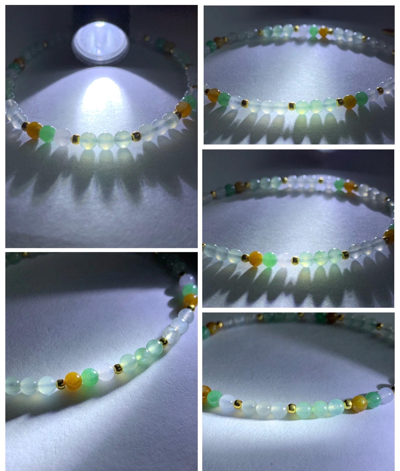 Petite Natural Grade A Icy Highly Translucent Multicolored Jade Jadeite Beads Sterling Silver Beaded Bracelet 6.5”-7.5” 天然冰多宝翡翠小珠手串 MXB550A