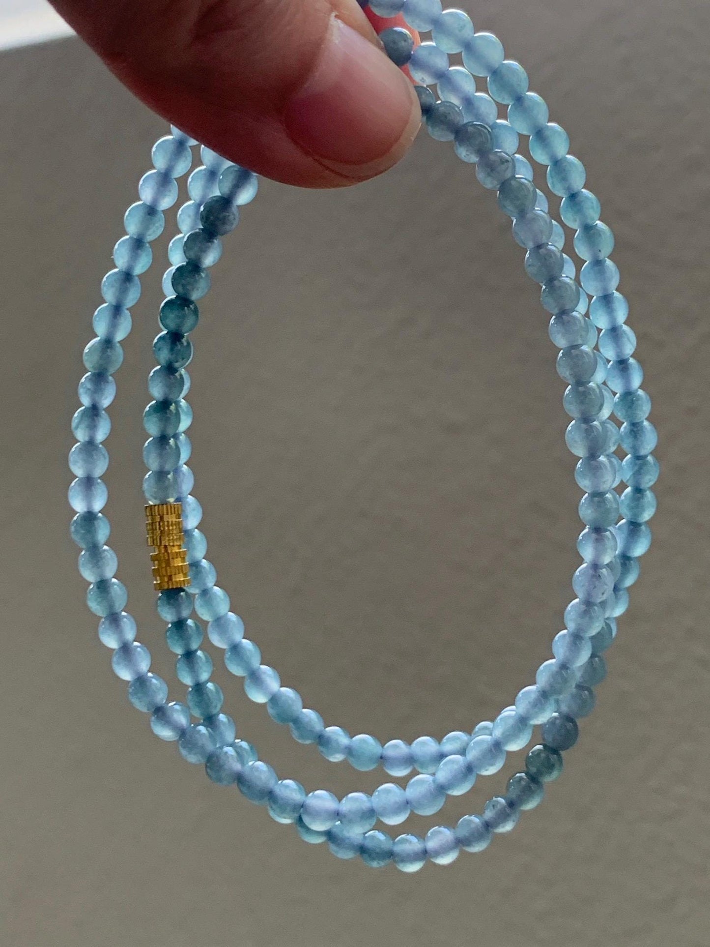 Grade A Natural Guatemalan Icy Translucent Light Dusty Blue Jade Jadeite Petite Beads Beaded Necklace 3.8mm 22.75” 16g 天然冰危浅灰蓝翡翠小圆珠项链 WXC110