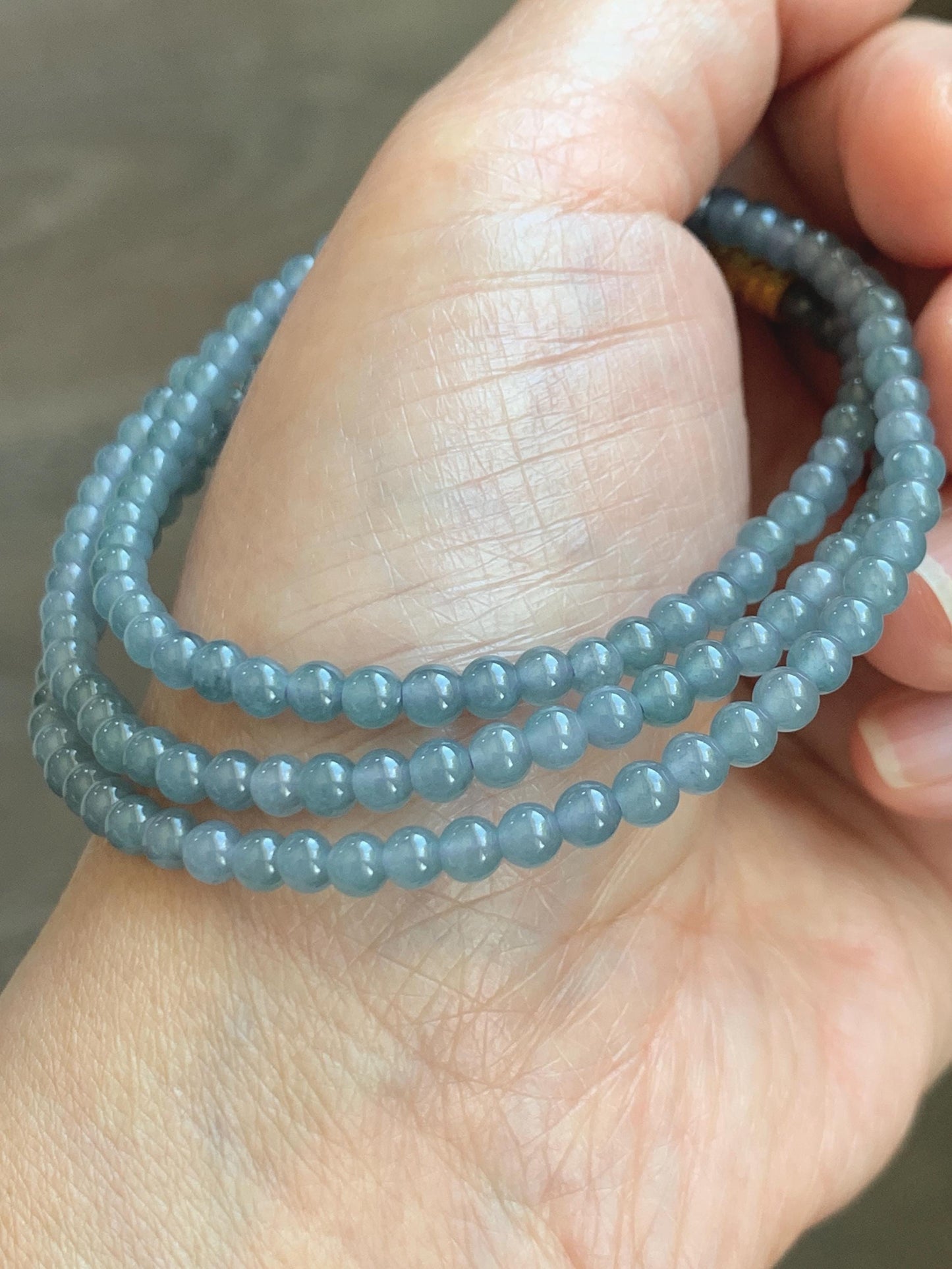 Grade A Natural Guatemalan Icy Translucent Light Dusty Blue Jade Jadeite Petite Beads Beaded Necklace 3.8mm 22.75” 16g 天然冰危浅灰蓝翡翠小圆珠项链 WXC110