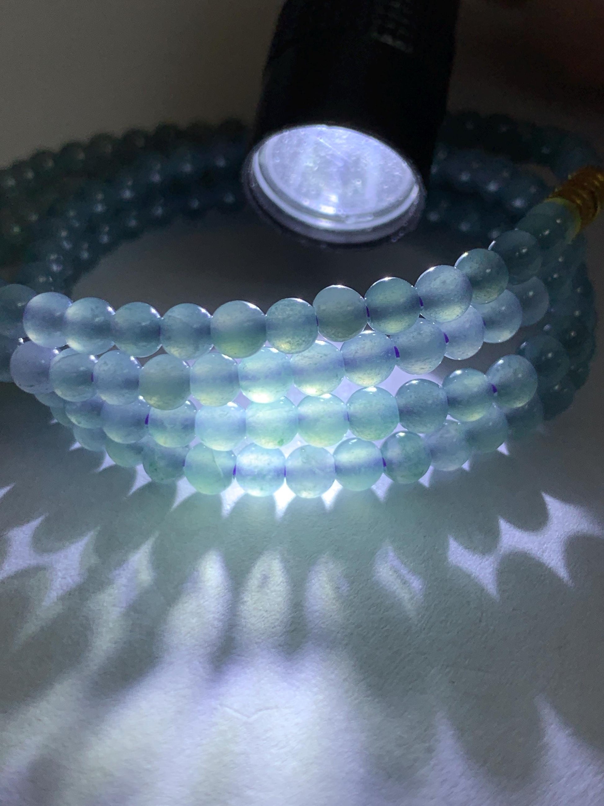 Grade A Natural Guatemalan Icy Translucent Light Dusty Blue Jade Jadeite Petite Beads Beaded Necklace 3.8mm 22.75” 16g 天然冰危浅灰蓝翡翠小圆珠项链 WXC110