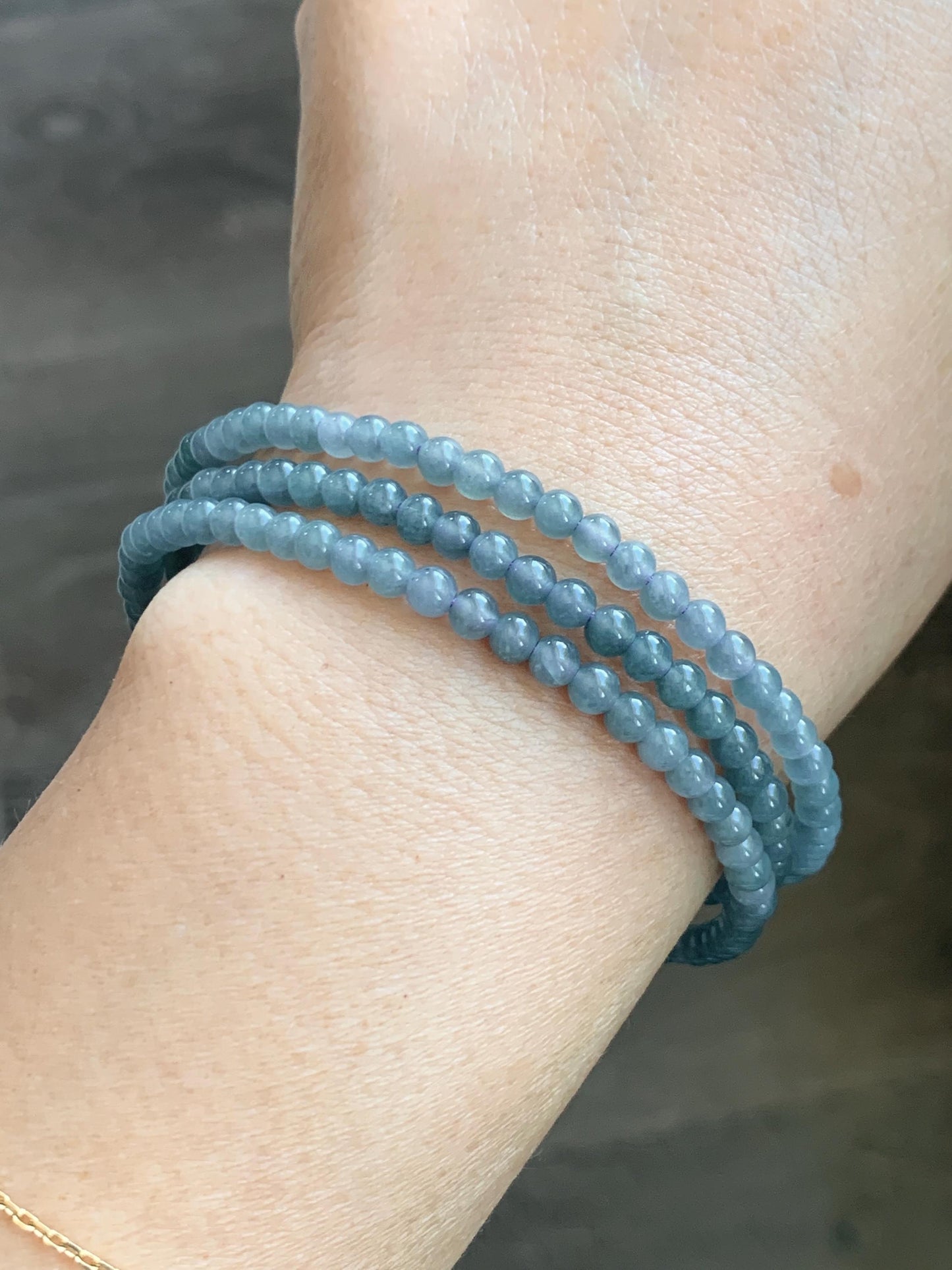 Grade A Natural Guatemalan Icy Translucent Light Dusty Blue Jade Jadeite Petite Beads Beaded Necklace 3.8mm 22.75” 16g 天然冰危浅灰蓝翡翠小圆珠项链 WXC110