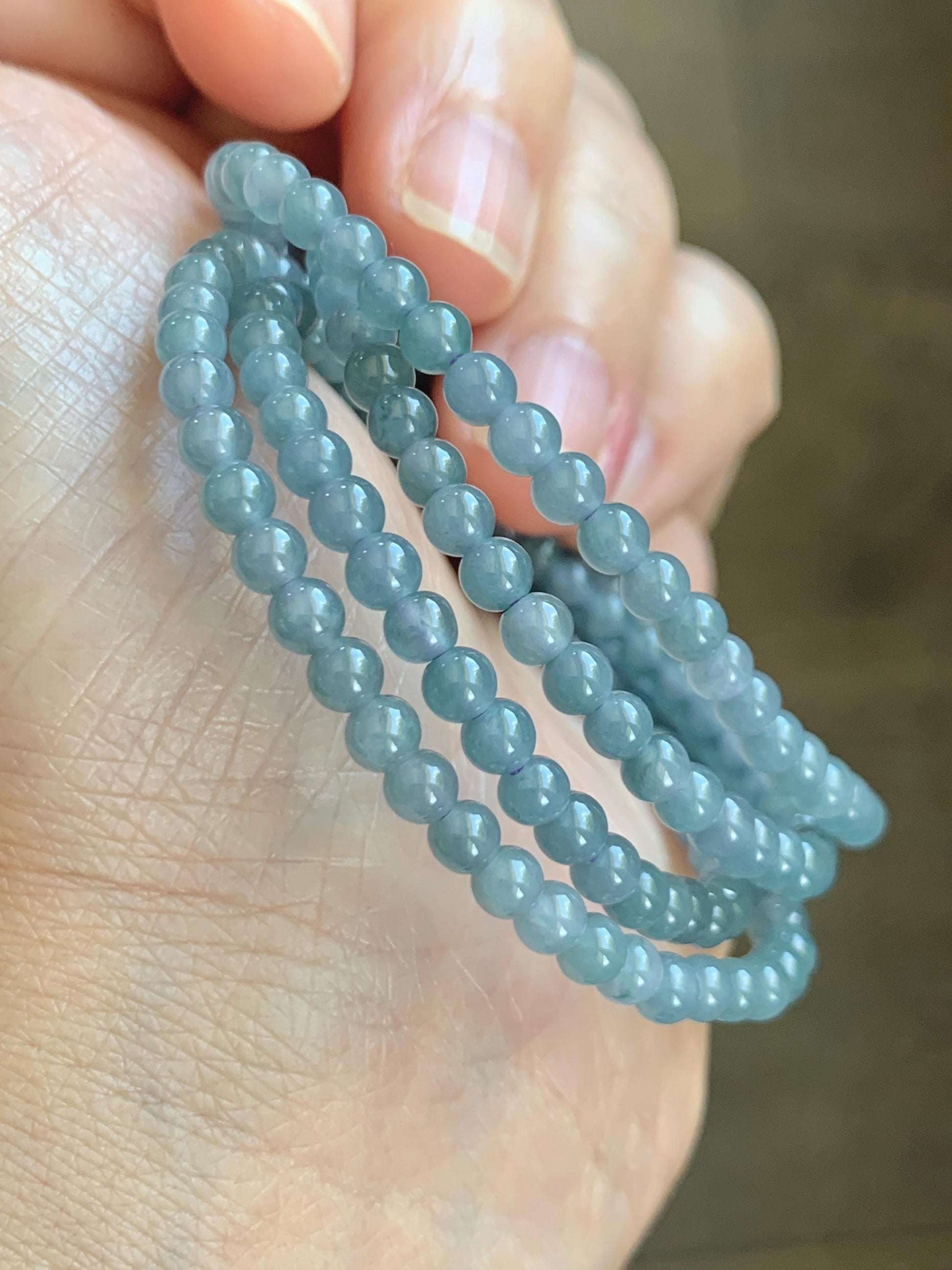 Grade A Natural Guatemalan Icy Translucent Light Dusty Blue Jade Jadeite Petite Beads Beaded Necklace 3.8mm 22.75” 16g 天然冰危浅灰蓝翡翠小圆珠项链 WXC110