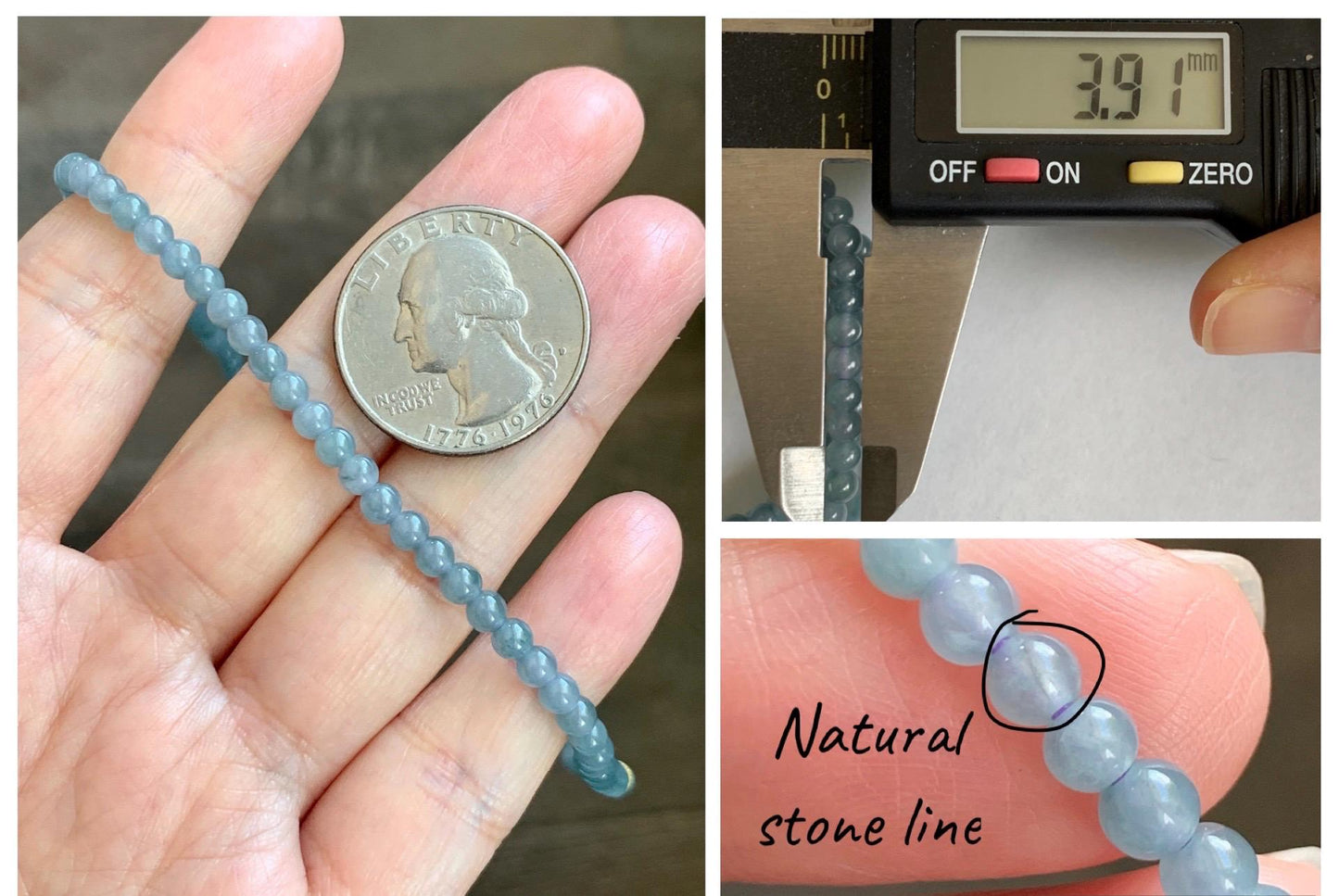 Grade A Natural Guatemalan Icy Translucent Light Dusty Blue Jade Jadeite Petite Beads Beaded Necklace 3.8mm 22.75” 16g 天然冰危浅灰蓝翡翠小圆珠项链 WXC110