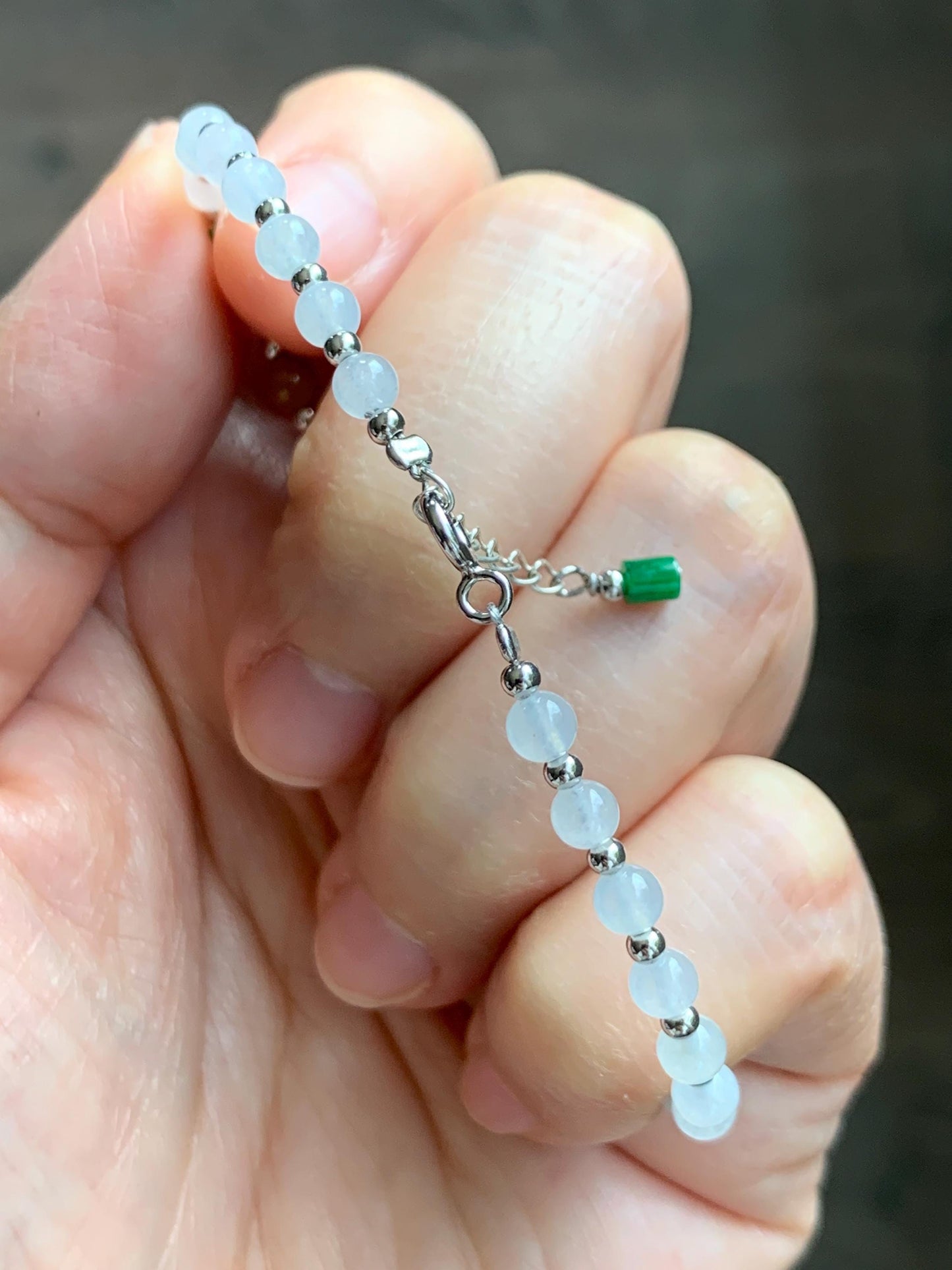 Petite Natural Grade A Icy Highly Translucent Multicolored Jade Jadeite Beads Sterling Silver Beaded Bracelet 6.5”-7.25” 天然冰多宝翡翠小珠手串 MXB550B