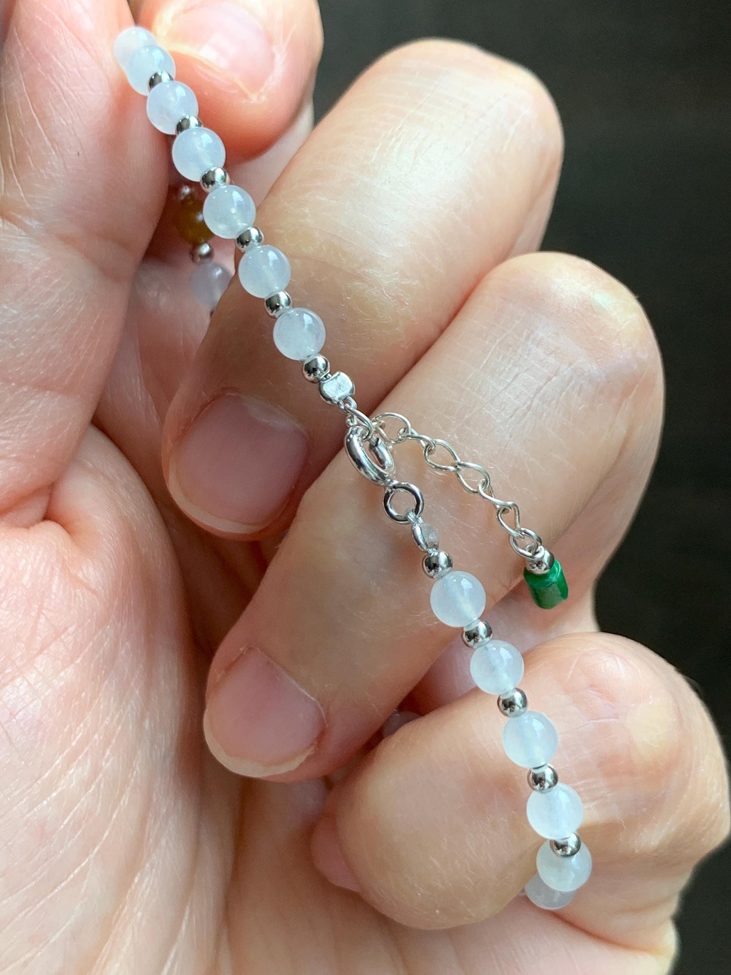 Petite Natural Grade A Icy Highly Translucent Multicolored Jade Jadeite Beads Sterling Silver Beaded Bracelet 6.5”-7.25” 天然冰多宝翡翠小珠手串 MXB550B