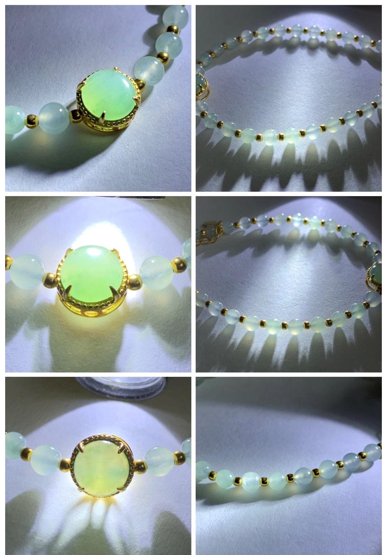 Petite Natural Grade A Icy Highly Translucent Light Green Jade Jadeite Beads Sterling Silver Beaded Bracelet 6.75”-7.5” 天然晴绿翡翠小珠手串 MXB550C