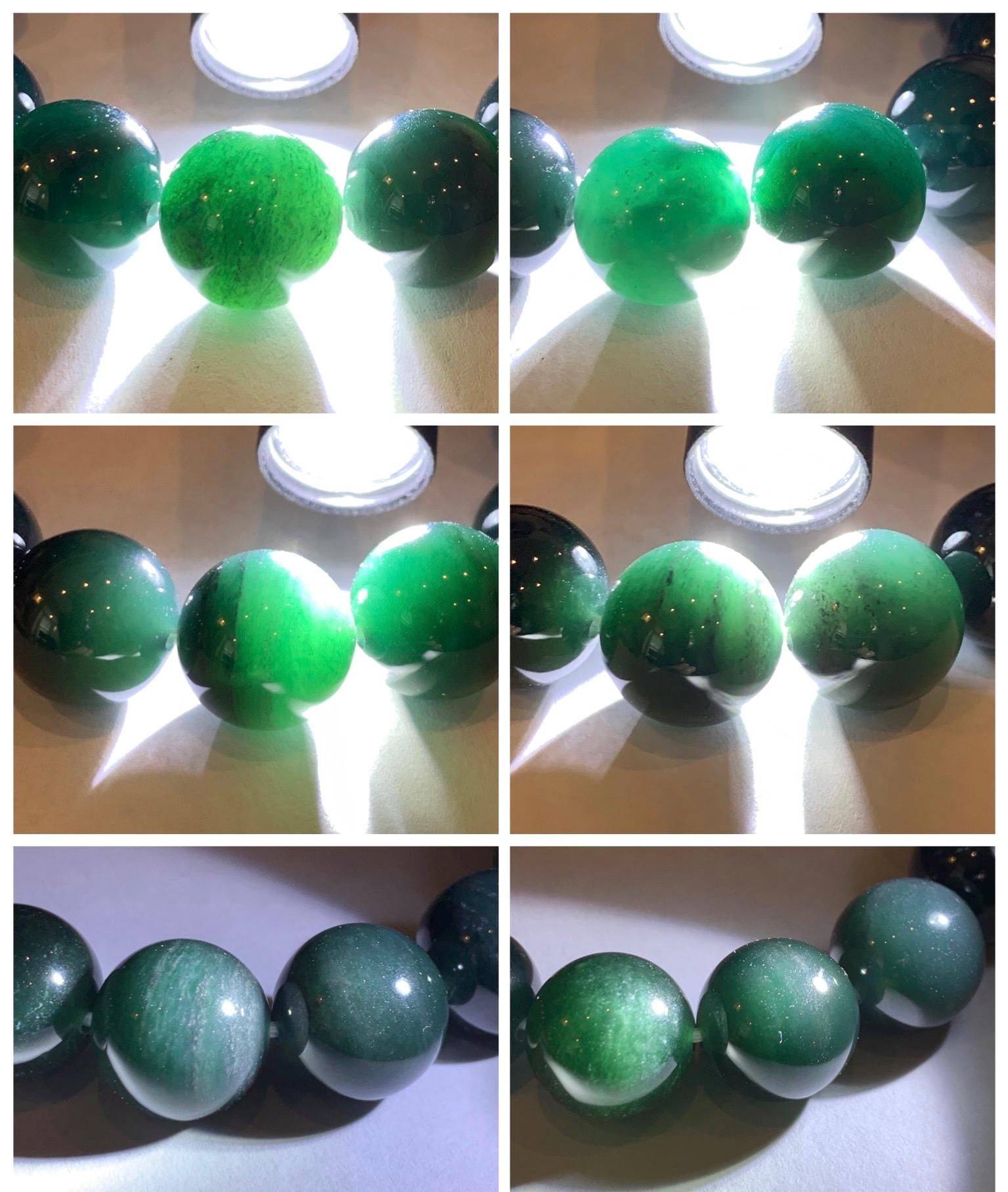 LARGE Natural Grade A Guatemalan Icy Translucent Dark Teal Green Wuji Jade Jadeite Beaded Bracelet 14mm 7.75” 70g 天然冰危深老蓝水翡翠大卡手串 WLL770A