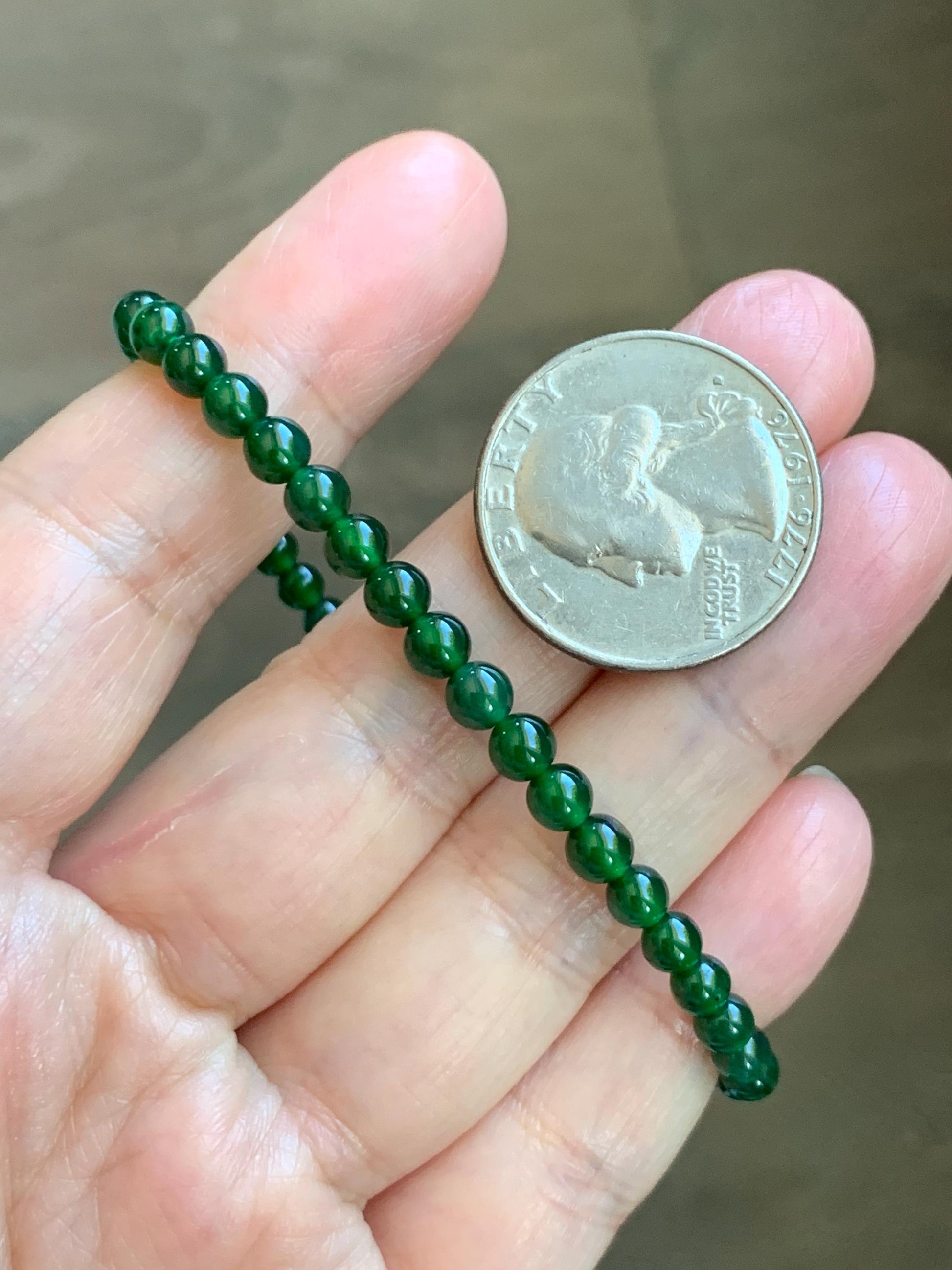 Natural Grade A Guatemalan Icy Translucent Rich Green Jade Jadeite Petite Beads Beaded Bracelet 4.1-4.7mm 7” 7g 天然冰危绿翡翠小卡圆珠手串 WDU180