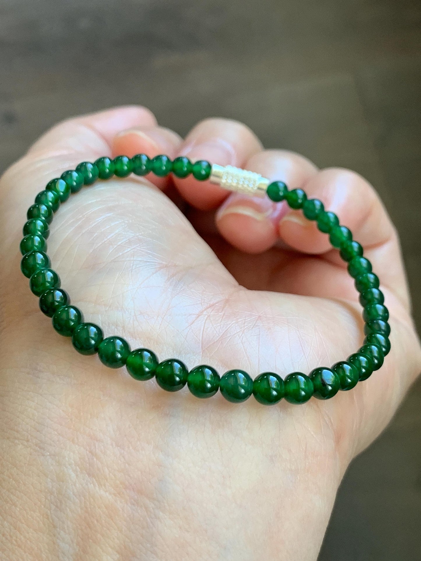 Natural Grade A Guatemalan Icy Translucent Rich Green Jade Jadeite Petite Beads Beaded Bracelet 4.1-4.7mm 7” 7g 天然冰危绿翡翠小卡圆珠手串 WDU180