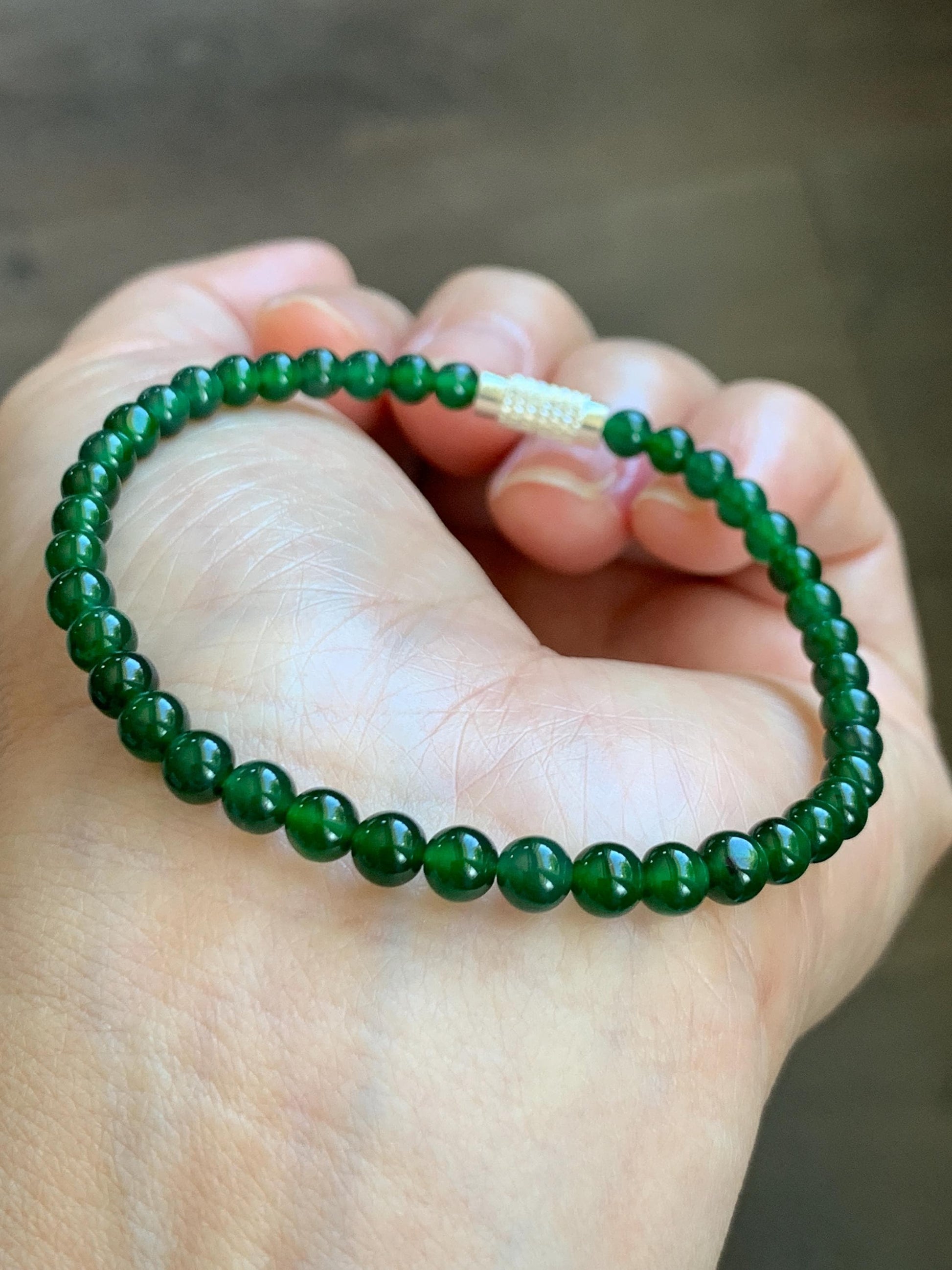 Natural Grade A Guatemalan Icy Translucent Rich Green Jade Jadeite Petite Beads Beaded Bracelet 4.1-4.7mm 7” 7g 天然冰危绿翡翠小卡圆珠手串 WDU180