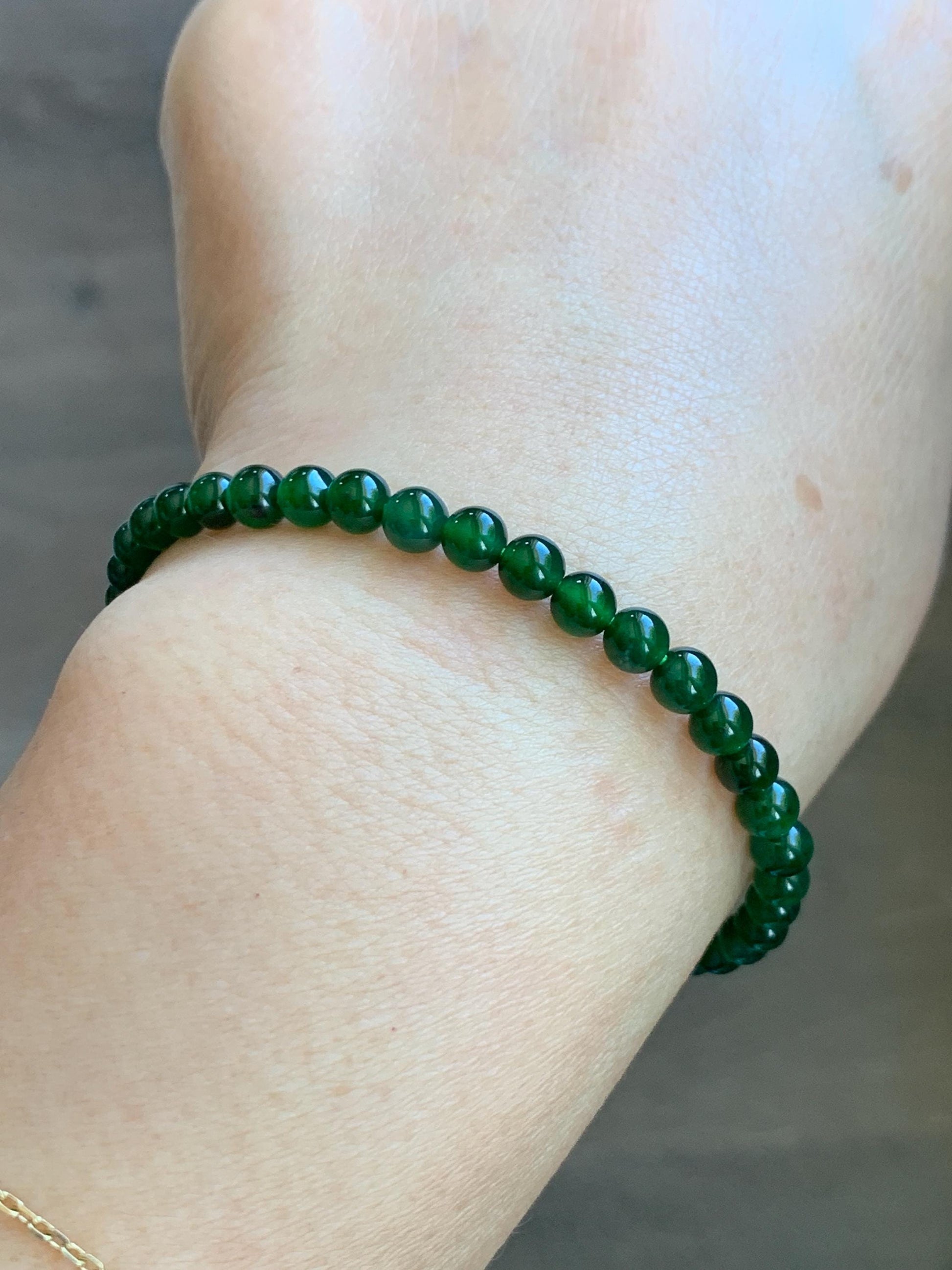Natural Grade A Guatemalan Icy Translucent Rich Green Jade Jadeite Petite Beads Beaded Bracelet 4.1-4.7mm 7” 7g 天然冰危绿翡翠小卡圆珠手串 WDU180