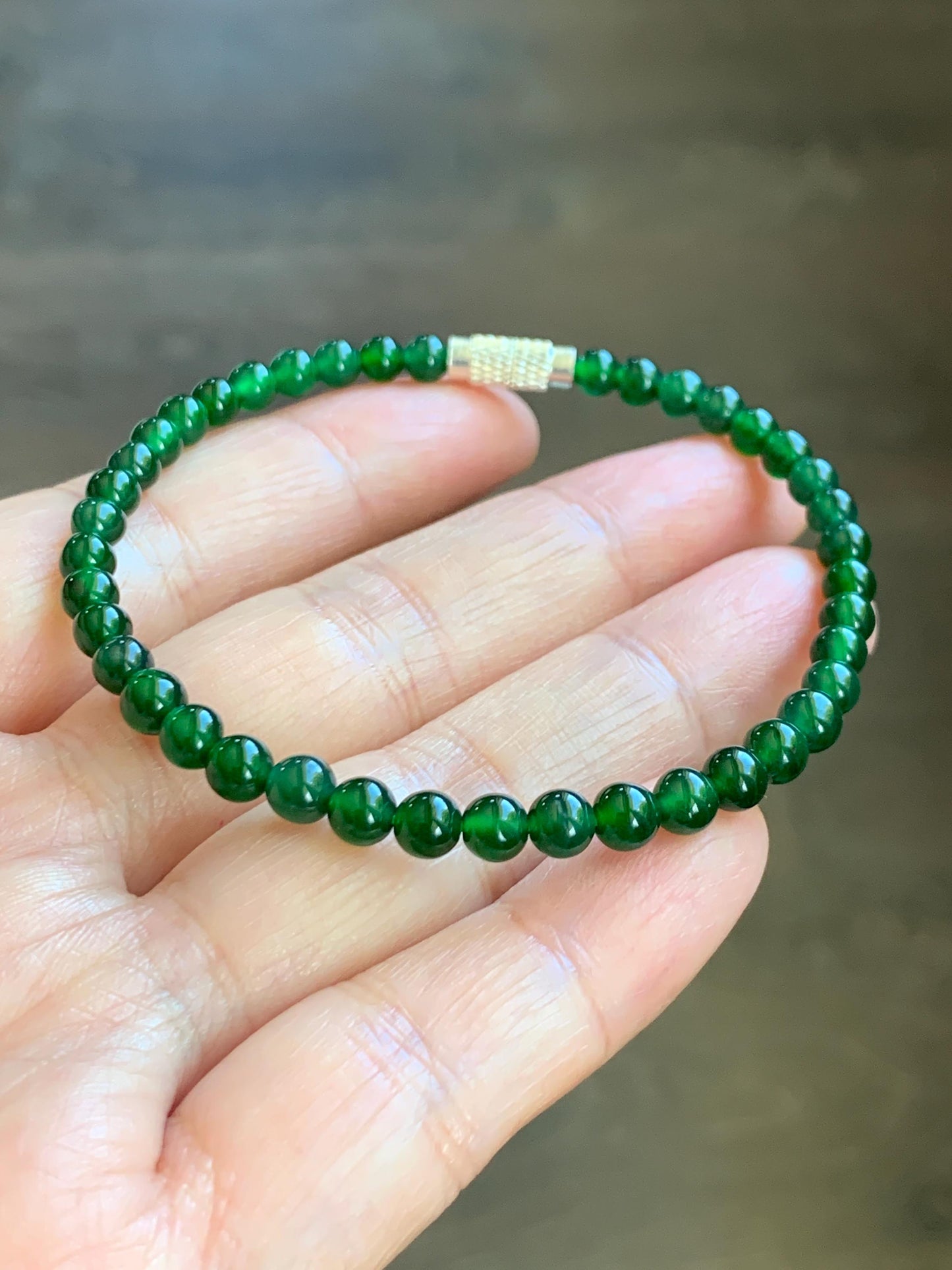Natural Grade A Guatemalan Icy Translucent Rich Green Jade Jadeite Petite Beads Beaded Bracelet 4.1-4.7mm 7” 7g 天然冰危绿翡翠小卡圆珠手串 WDU180