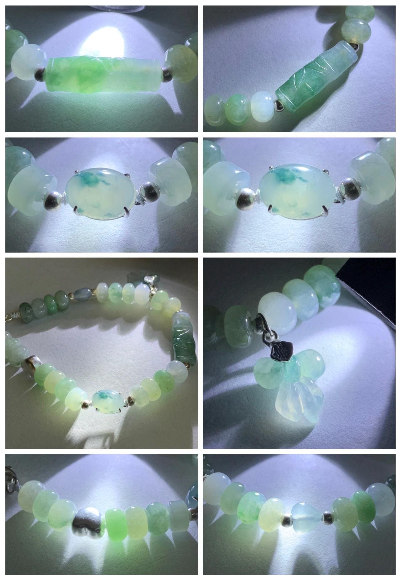 Natural Grade A Icy Translucent Multicolored Jade Jadeite Bamboo Charms & Drum Beads Beaded Bracelet Sterling Silver 7" 天然冰胶多宝翡翠鼓珠手串 MSJ336