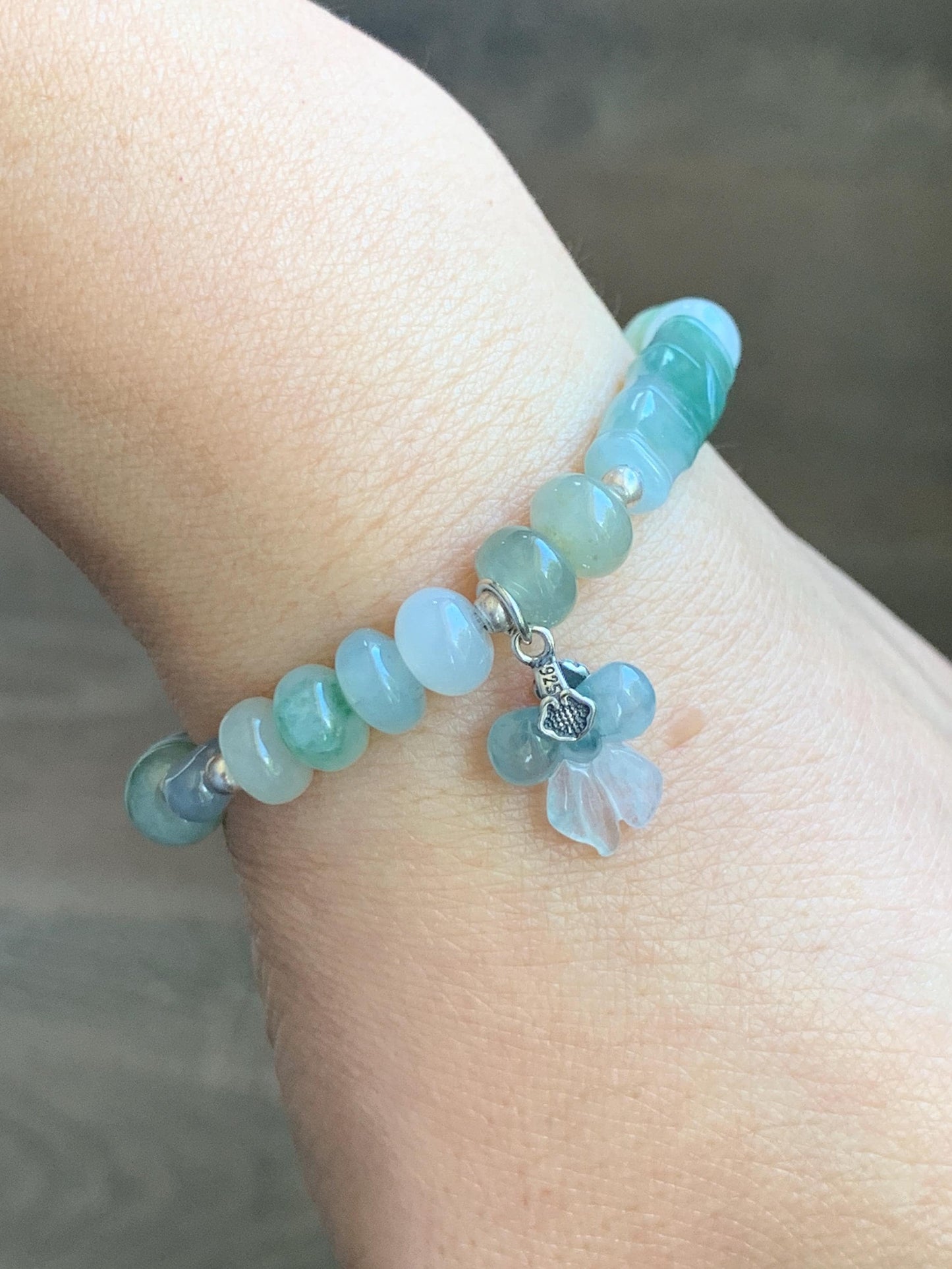 Natural Grade A Icy Translucent Multicolored Jade Jadeite Bamboo Charms & Drum Beads Beaded Bracelet Sterling Silver 7" 天然冰胶多宝翡翠鼓珠手串 MSJ336
