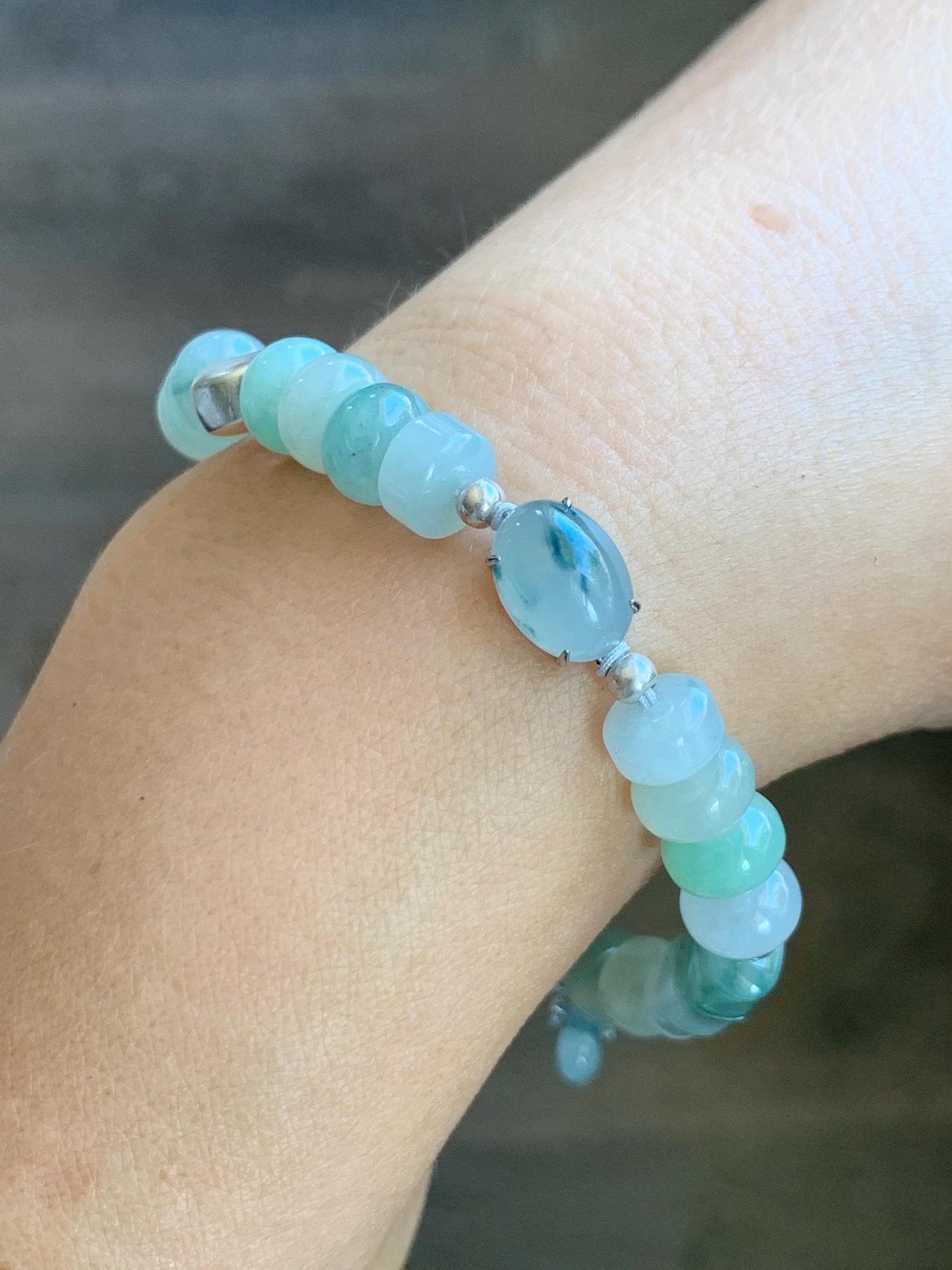 Natural Grade A Icy Translucent Multicolored Jade Jadeite Bamboo Charms & Drum Beads Beaded Bracelet Sterling Silver 7" 天然冰胶多宝翡翠鼓珠手串 MSJ336