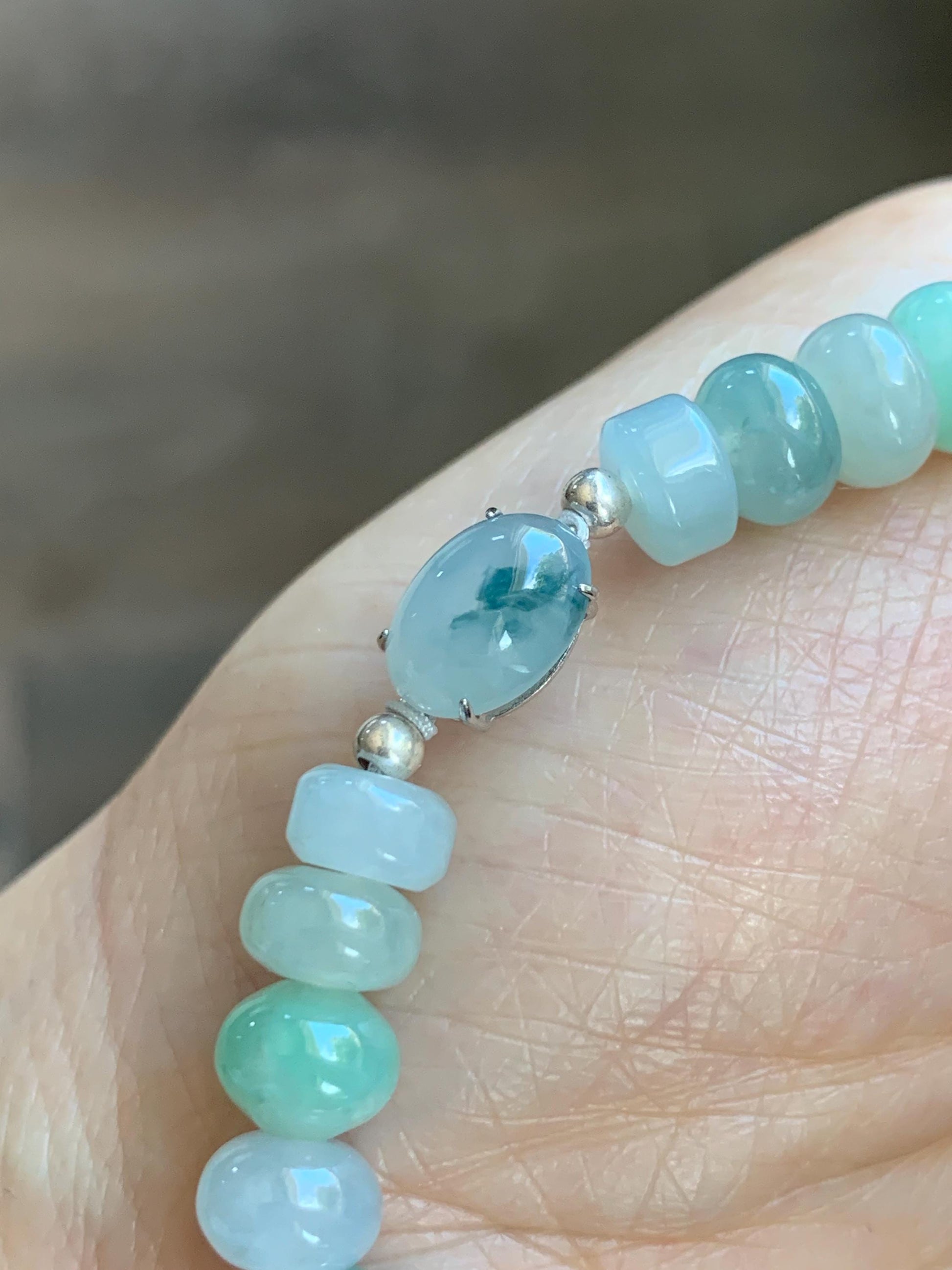 Natural Grade A Icy Translucent Multicolored Jade Jadeite Bamboo Charms & Drum Beads Beaded Bracelet Sterling Silver 7" 天然冰胶多宝翡翠鼓珠手串 MSJ336