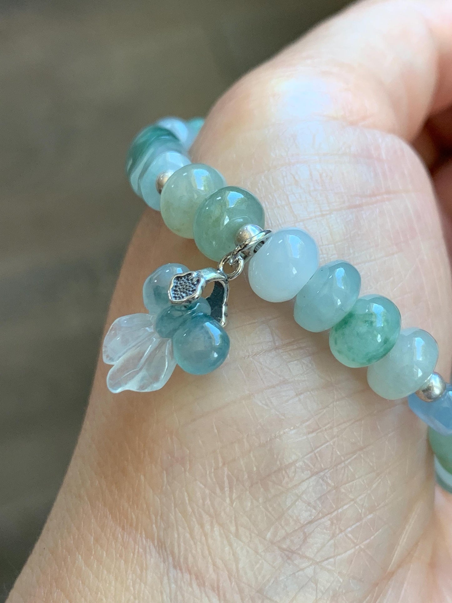Natural Grade A Icy Translucent Multicolored Jade Jadeite Bamboo Charms & Drum Beads Beaded Bracelet Sterling Silver 7" 天然冰胶多宝翡翠鼓珠手串 MSJ336