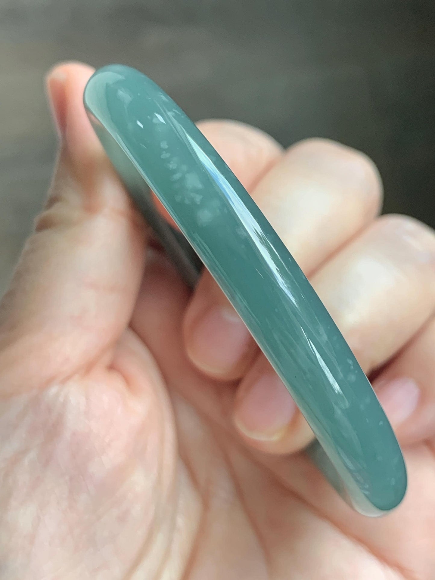 Certified Natural Grade A Guatemalan Icy Translucent Dusty Teal Green Wuji Jade Jadeite Bangle 55.5 6.86” 31g 天然冰危暗蓝绿乌鸡翡翠圆条手镯 1183