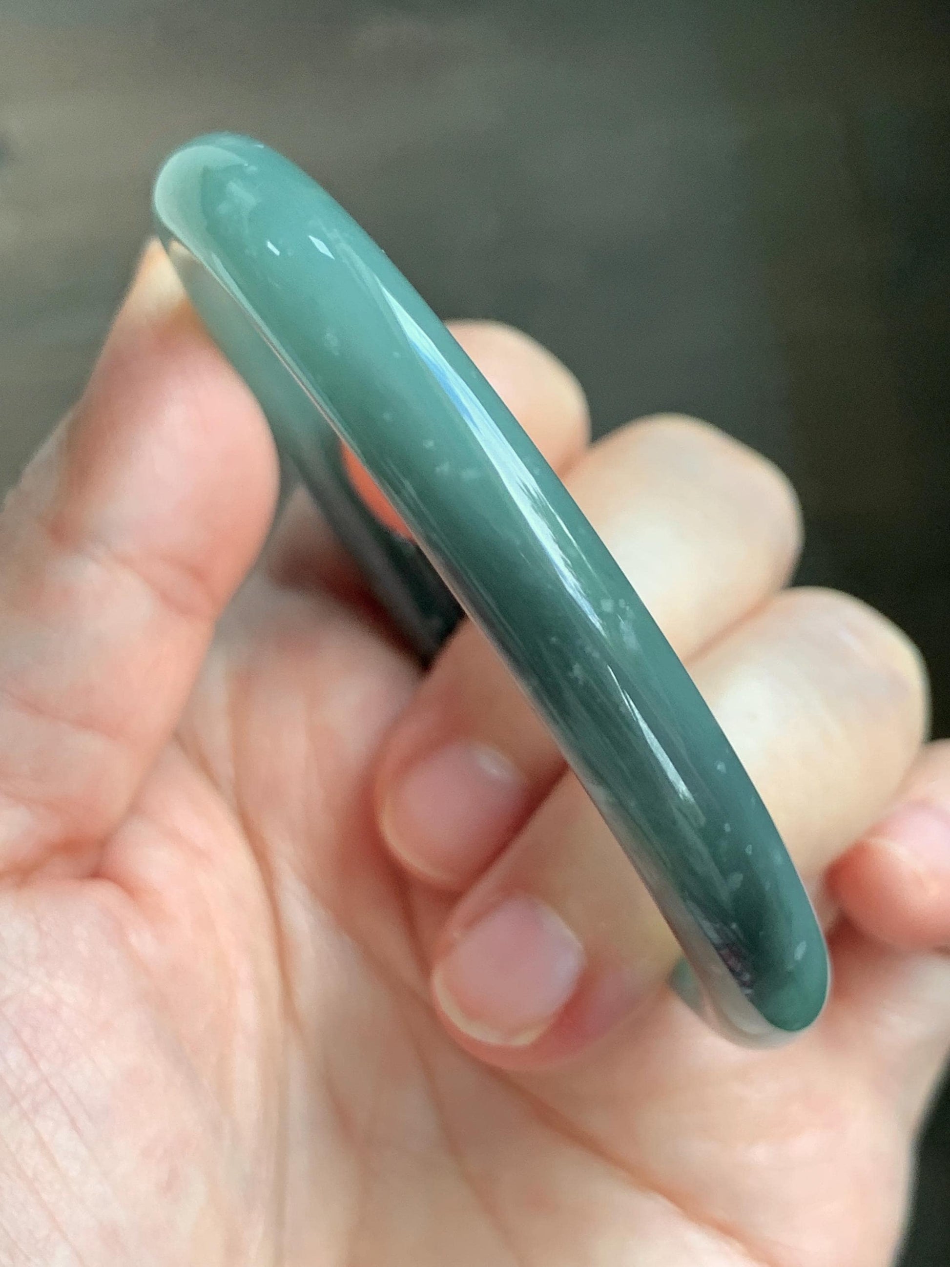Certified Natural Grade A Guatemalan Icy Translucent Dusty Teal Green Wuji Jade Jadeite Bangle 55.5 6.86” 31g 天然冰危暗蓝绿乌鸡翡翠圆条手镯 1183