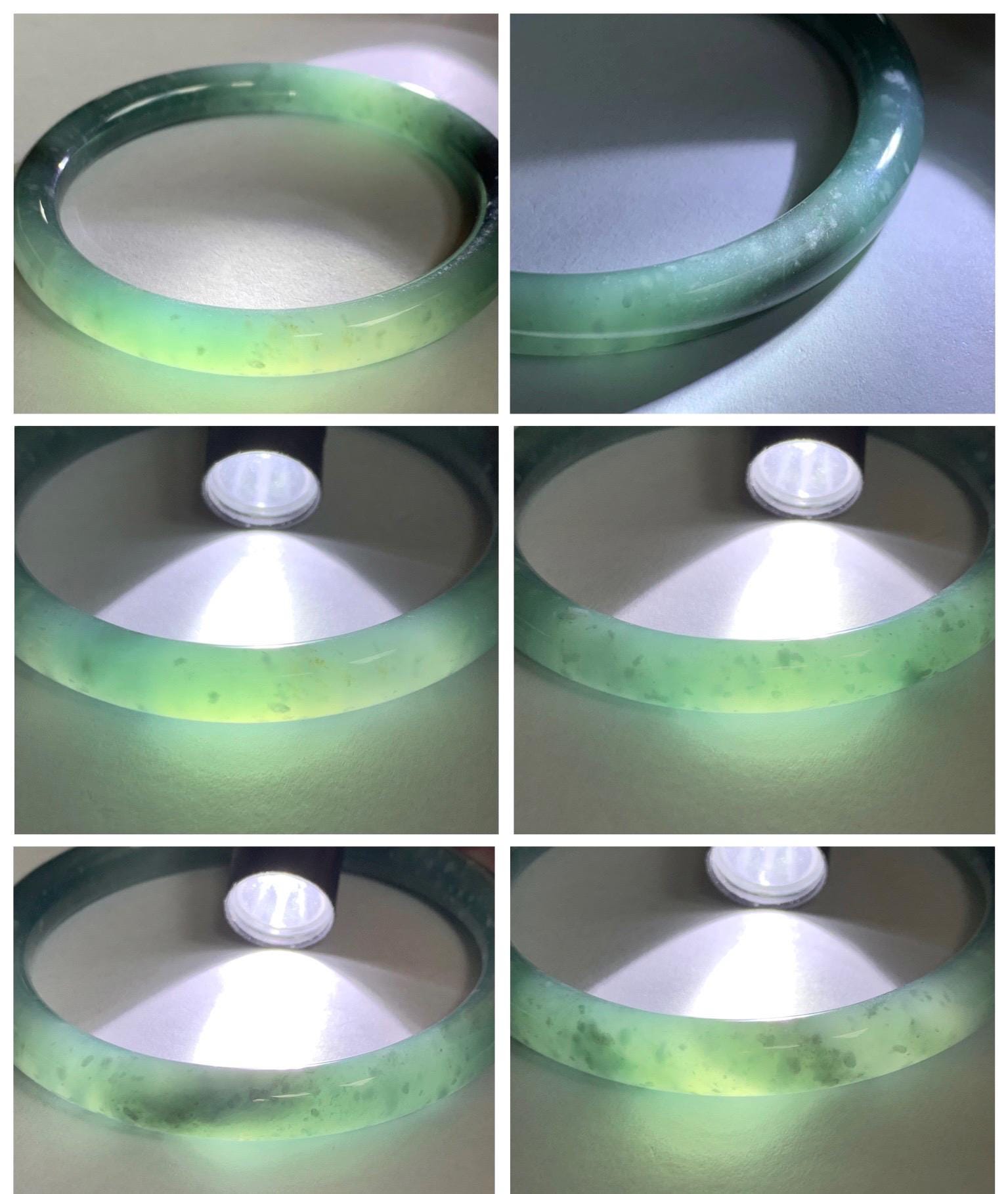 Certified Natural Grade A Guatemalan Icy Translucent Dusty Teal Green Wuji Jade Jadeite Bangle 58.7mm 7.26” 34g 天然冰胶危蓝绿乌鸡翡翠圆条手镯 1180
