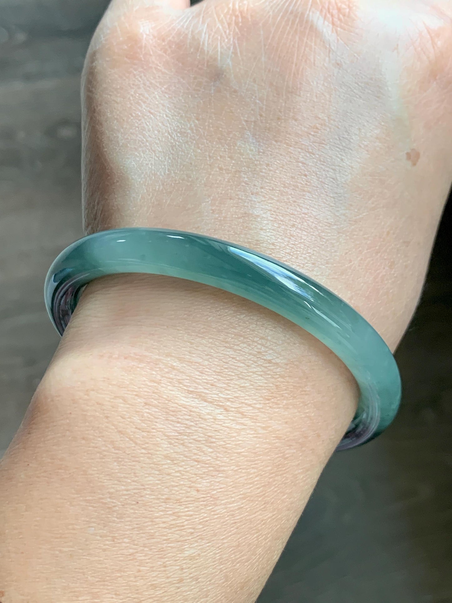 Certified Natural Grade A Guatemalan Icy Translucent Dusty Teal Green Wuji Jade Jadeite Bangle 58.7mm 7.26” 34g 天然冰胶危蓝绿乌鸡翡翠圆条手镯 1180