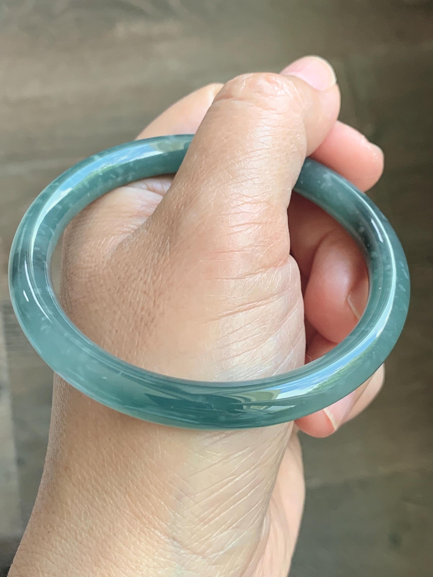 Certified Natural Grade A Guatemalan Icy Translucent Dusty Teal Green Wuji Jade Jadeite Bangle 58.7mm 7.26” 34g 天然冰胶危蓝绿乌鸡翡翠圆条手镯 1180