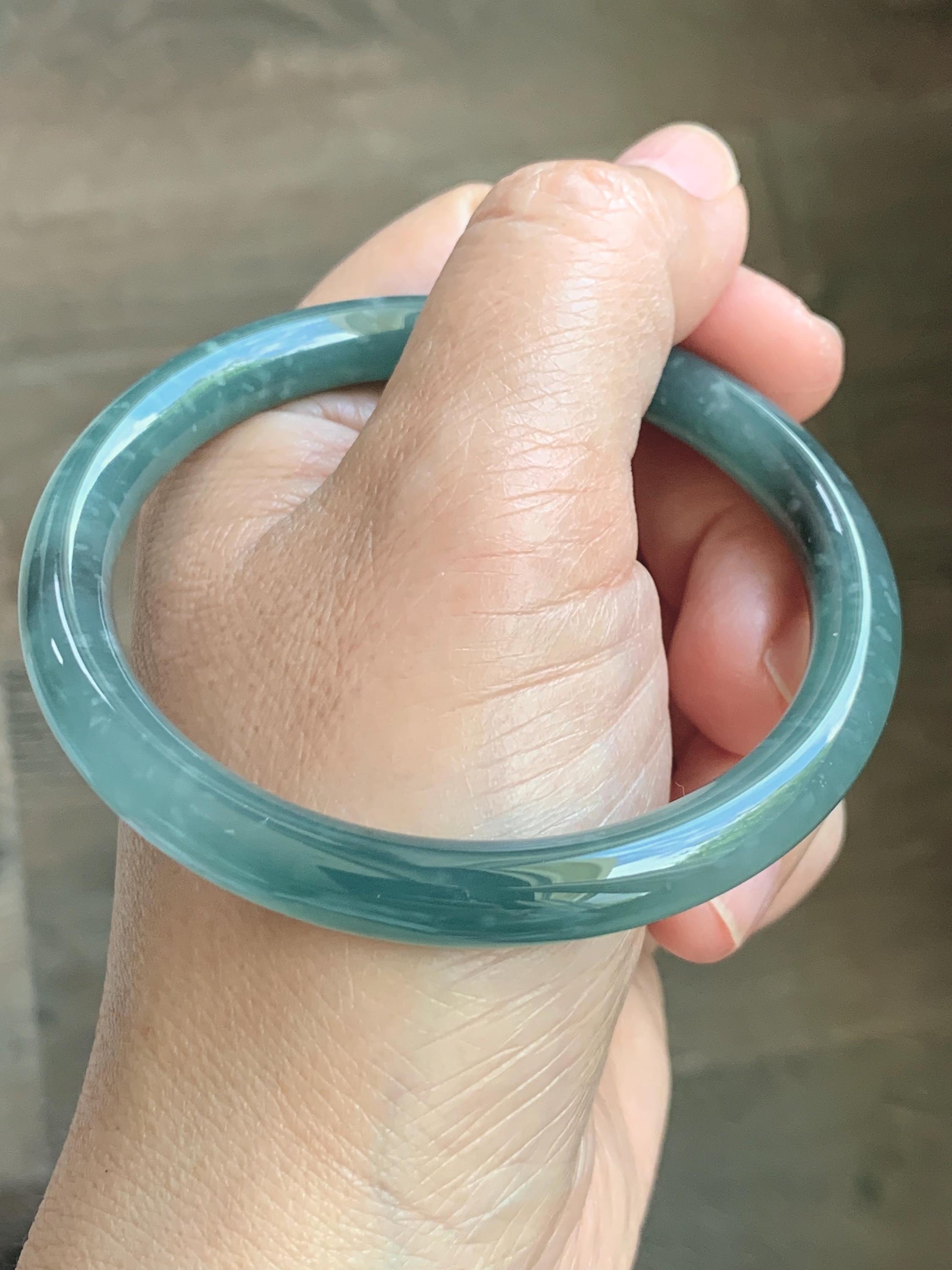 Certified Natural Grade A Guatemalan Icy Translucent Dusty Teal Green Wuji Jade Jadeite Bangle 58.7mm 7.26” 34g 天然冰胶危蓝绿乌鸡翡翠圆条手镯 1180