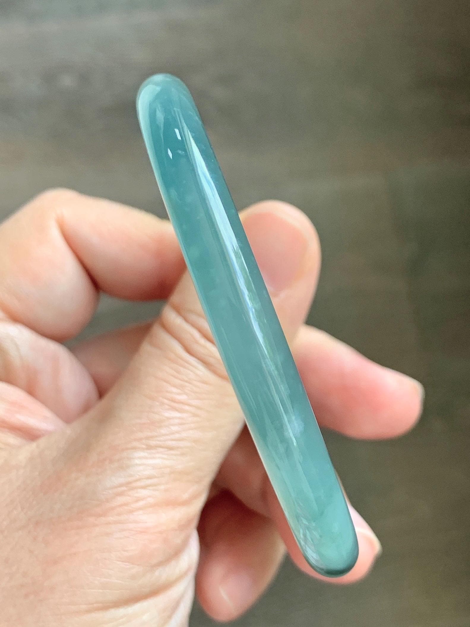 Certified Natural Grade A Guatemalan Icy Translucent Dusty Teal Green Wuji Jade Jadeite Bangle 58.46mm 7.23” 31g 天然冰胶危蓝绿乌鸡翡翠圆条手镯 1182