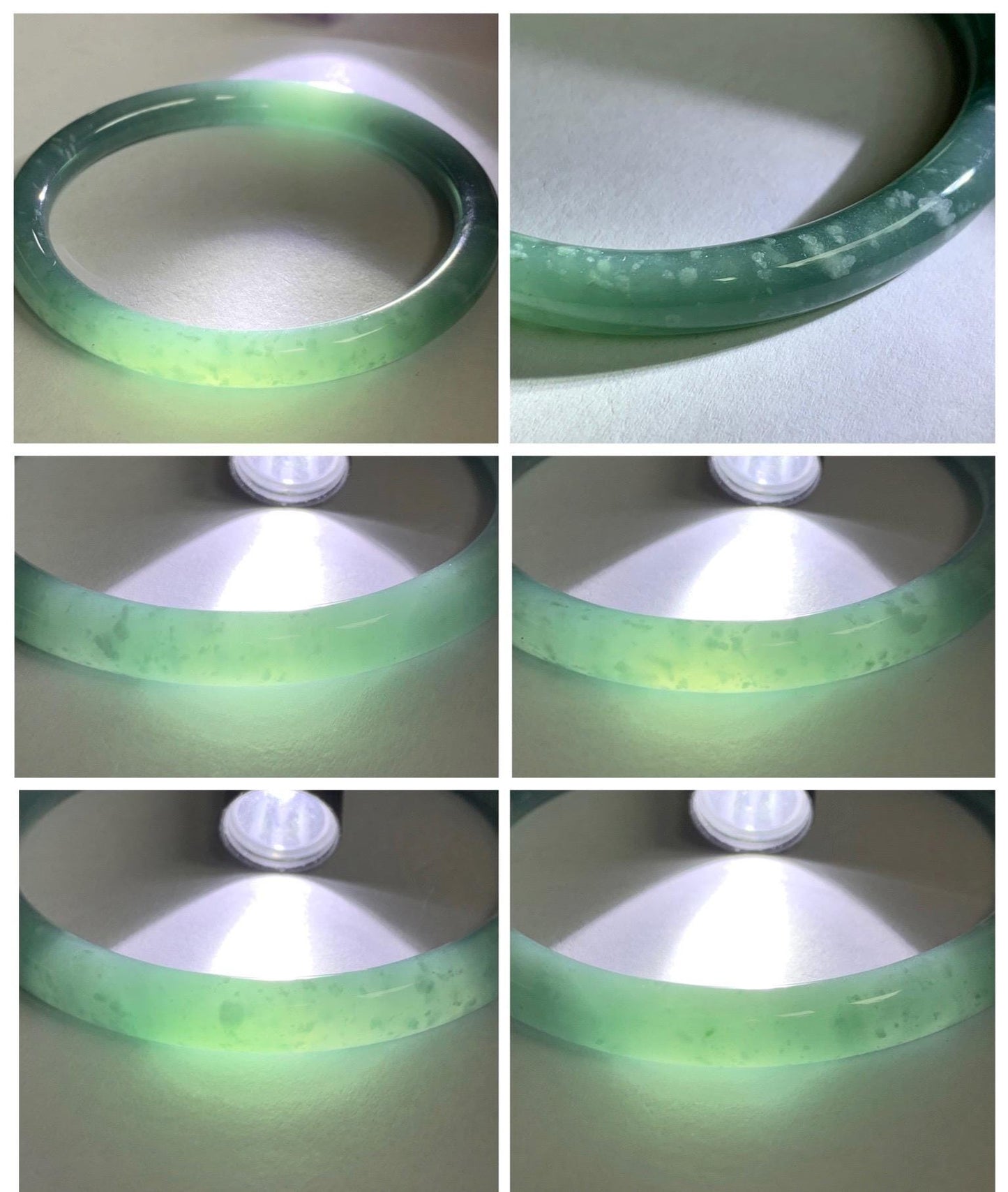 Certified Natural Grade A Guatemalan Icy Translucent Dusty Teal Green Jade Jadeite Bangle 62.7mm 7.75” 33g 天然冰危蓝绿翡翠圆条手镯 1175