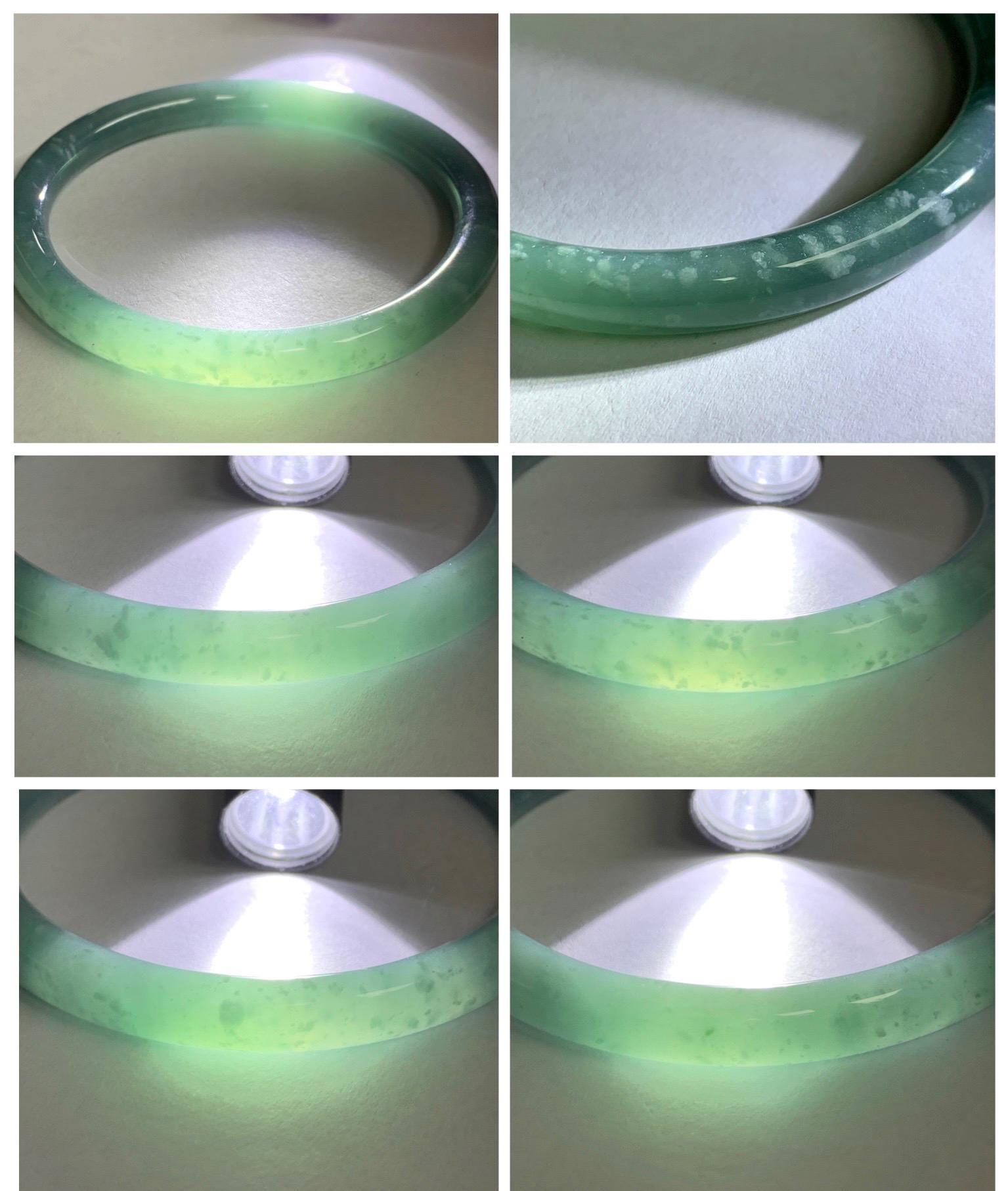 Certified Natural Grade A Guatemalan Icy Translucent Dusty Teal Green Jade Jadeite Bangle 62.7mm 7.75” 33g 天然冰危蓝绿翡翠圆条手镯 1175
