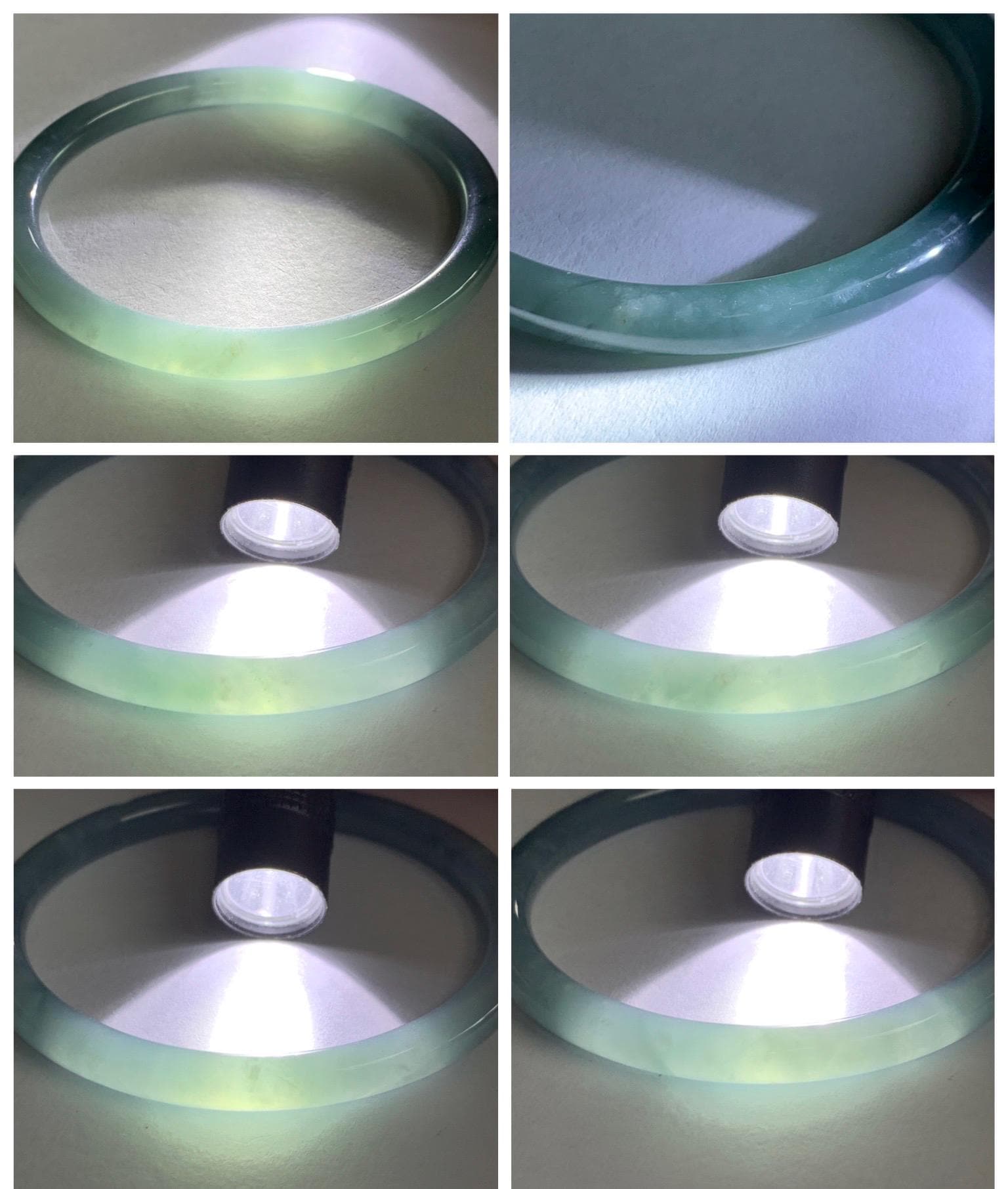 Certified Natural Grade A Guatemalan Icy Translucent Dusty Teal Blue Jade Jadeite Slim Bangle 60.07mm 7.42” 21g 天然冰胶危蓝绿翡翠细圆条手镯 1210