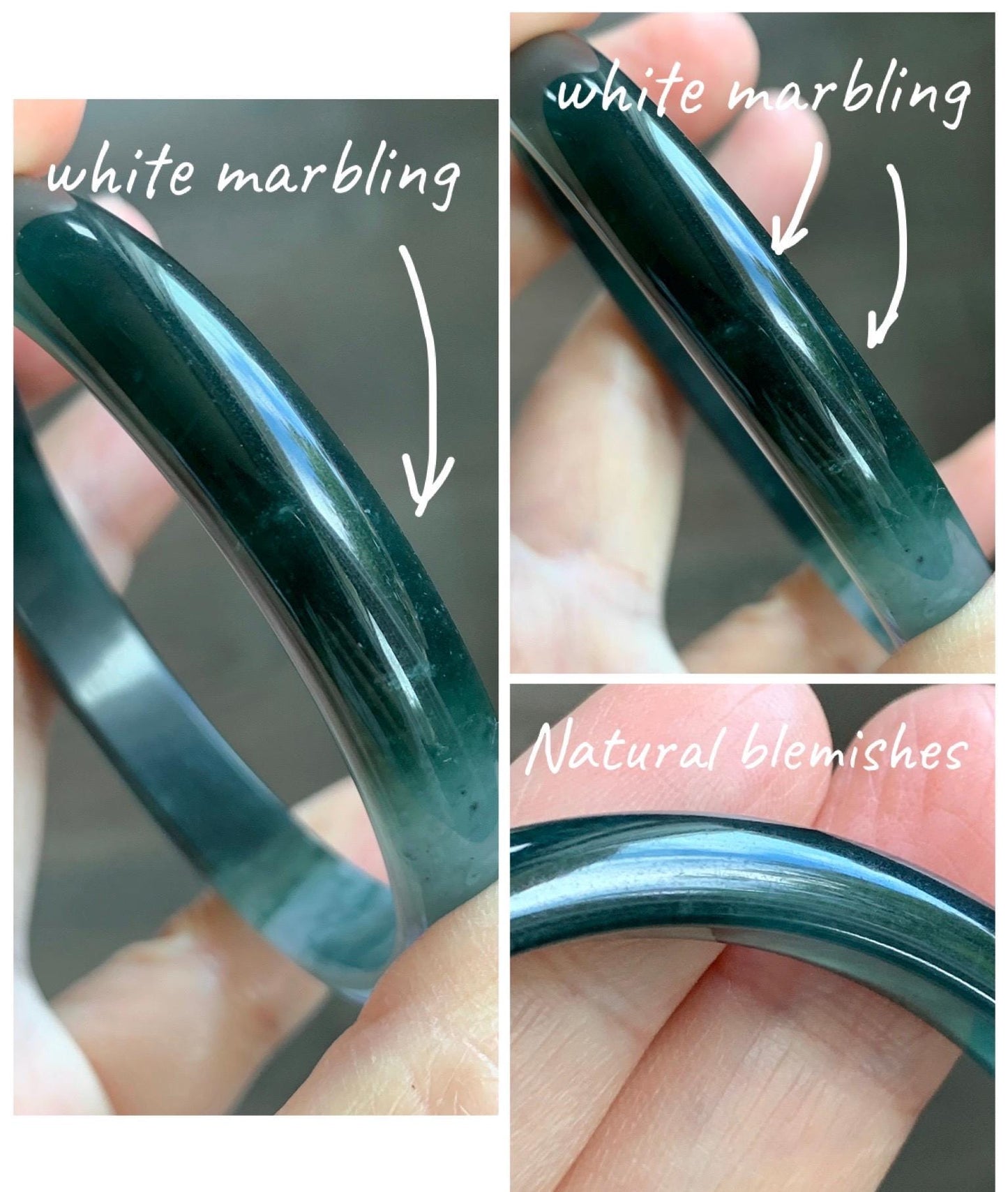 Certified Natural Grade A Guatemalan Icy Translucent Dark Teal Green Jade Jadeite Wide Bangle 56.63mm 7” 32g 天然冰危深蓝绿翡翠正圈宽版手镯 1189