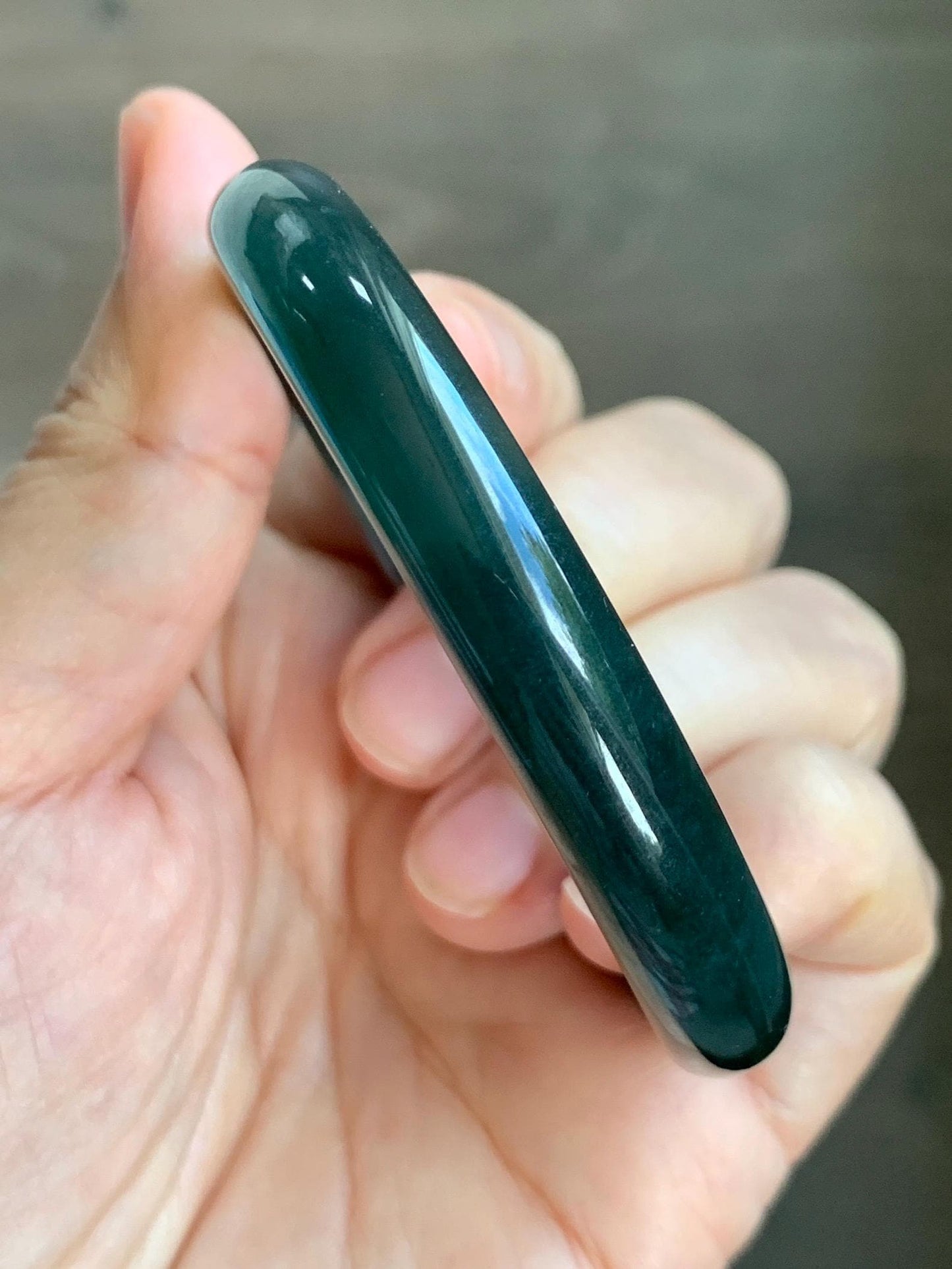 Certified Natural Grade A Guatemalan Icy Translucent Dark Teal Green Jade Jadeite Wide Bangle 56.63mm 7” 32g 天然冰危深蓝绿翡翠正圈宽版手镯 1189