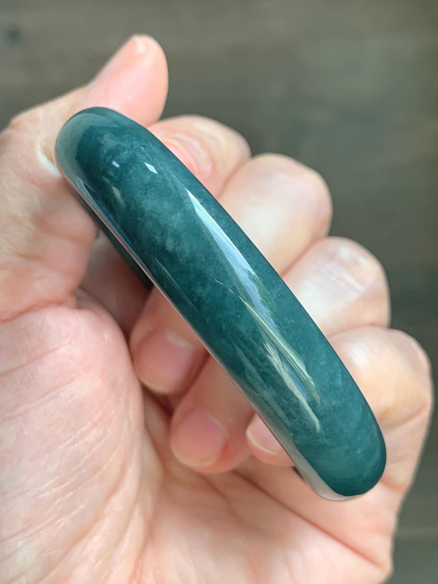 Certified Natural Grade A Guatemalan Icy Translucent Dark Teal Blue Jade Jadeite Wide Bangle 54.47mm 6.73” 44g 天然冰危蓝绿翡翠正圈宽版手镯 1228