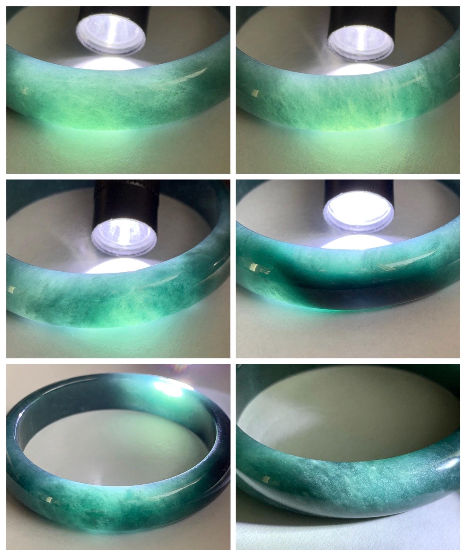 Certified Natural Grade A Guatemalan Icy Translucent Dark Teal Blue Jade Jadeite Wide Bangle 54.47mm 6.73” 44g 天然冰危蓝绿翡翠正圈宽版手镯 1228