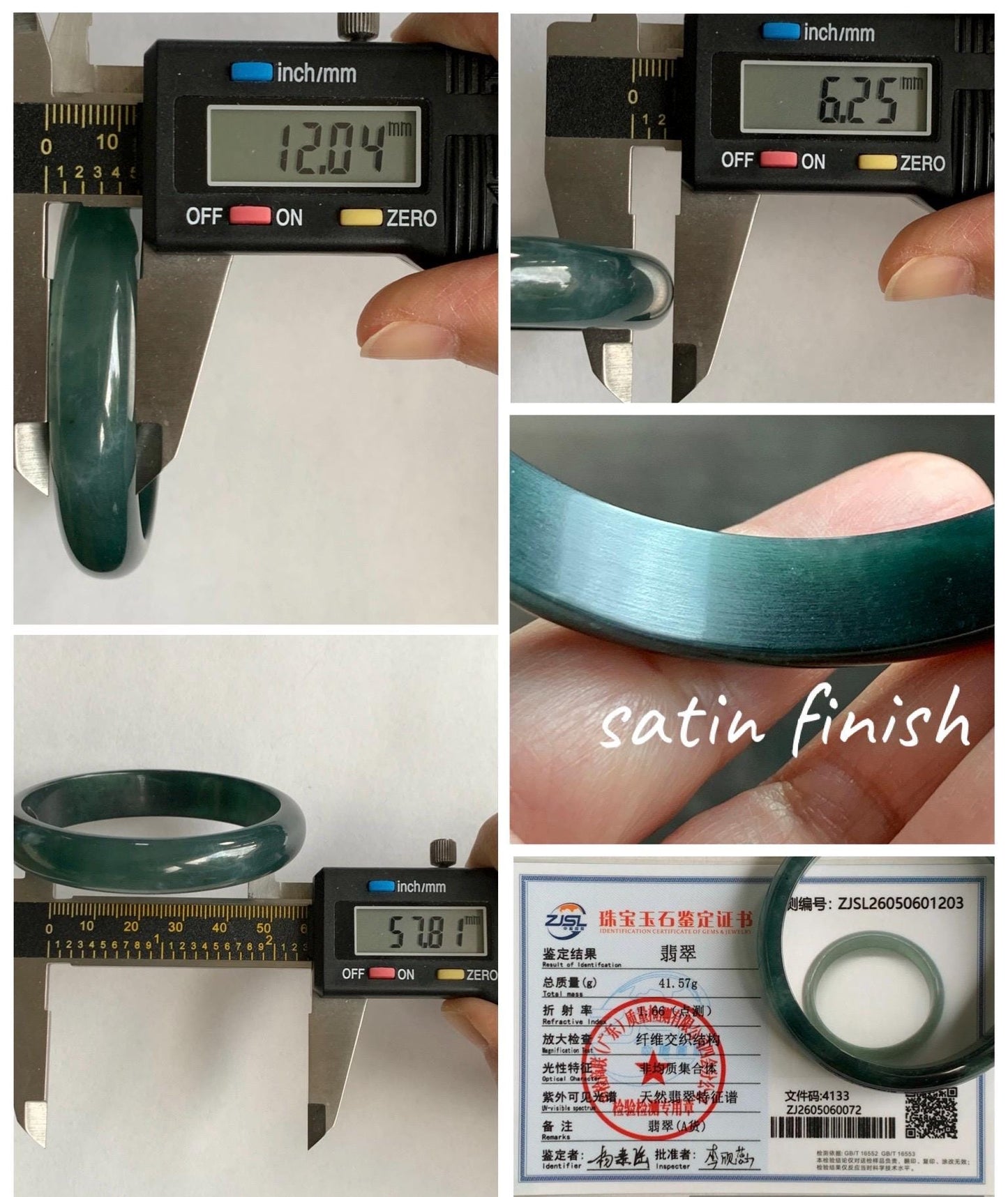 Certified Natural Grade A Guatemalan Icy Translucent Dark Teal Green Jade Jadeite Wide Bangle 57.81mm 7.15” 41g 天然冰危深蓝绿翡翠正圈宽版手镯 1203