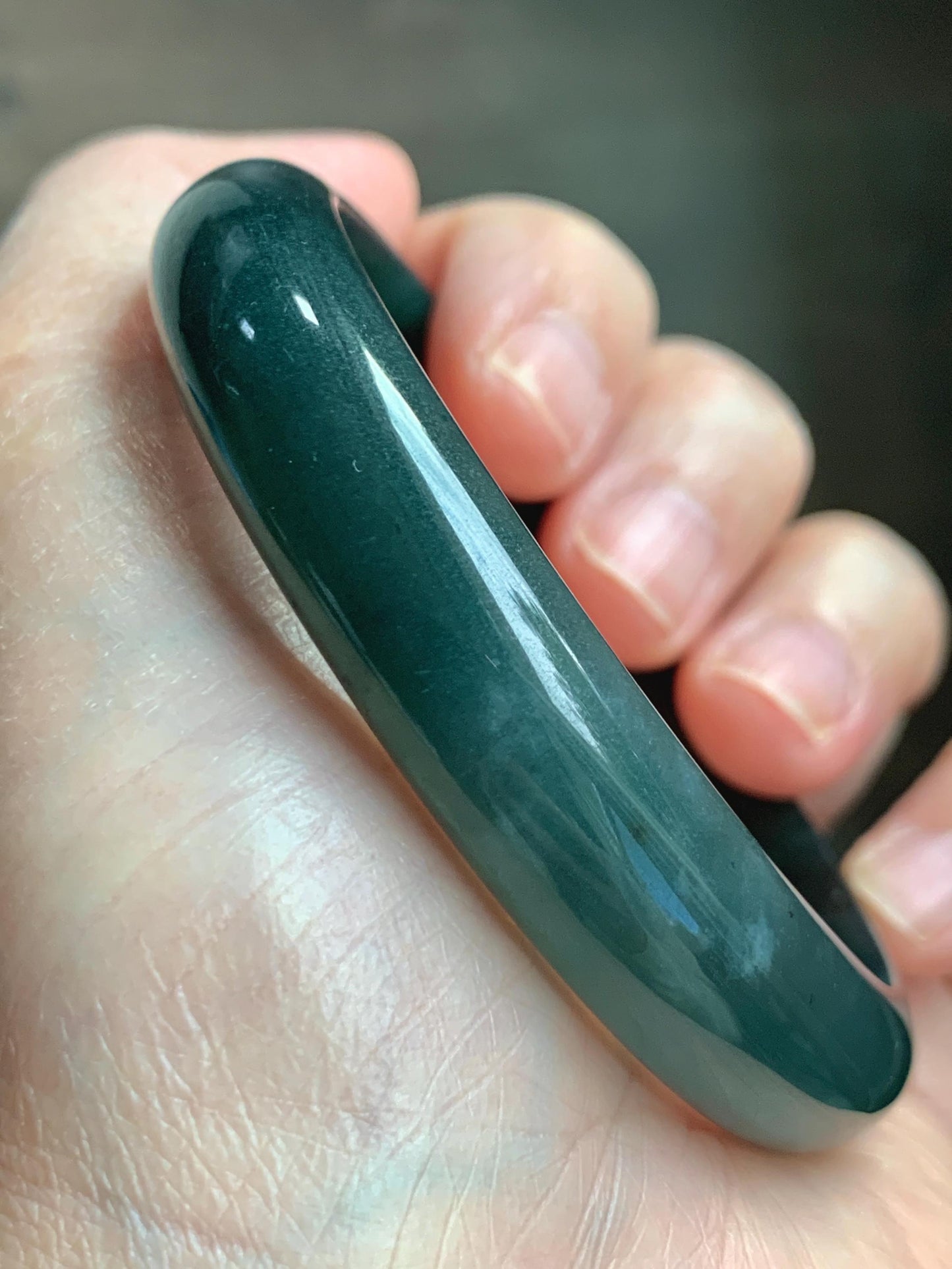 Certified Natural Grade A Guatemalan Icy Translucent Dark Teal Green Jade Jadeite Wide Bangle 57.81mm 7.15” 41g 天然冰危深蓝绿翡翠正圈宽版手镯 1203