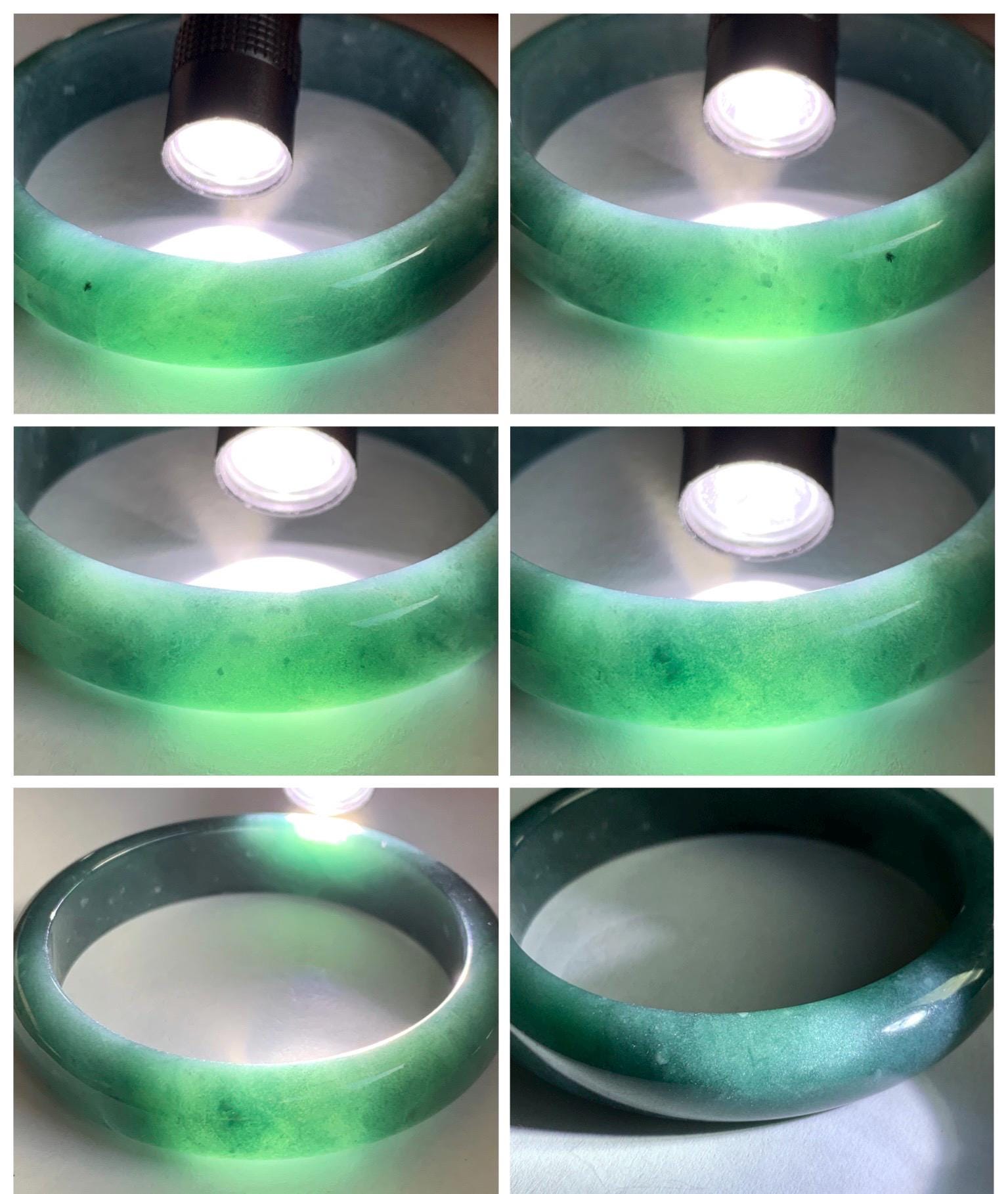 Certified Natural Grade A Guatemalan Icy Translucent Dark Teal Blue Jade Jadeite Wide Bangle 53.45 6.6” 44.5g 天然冰危蓝绿翡翠正圈宽版手镯 1227