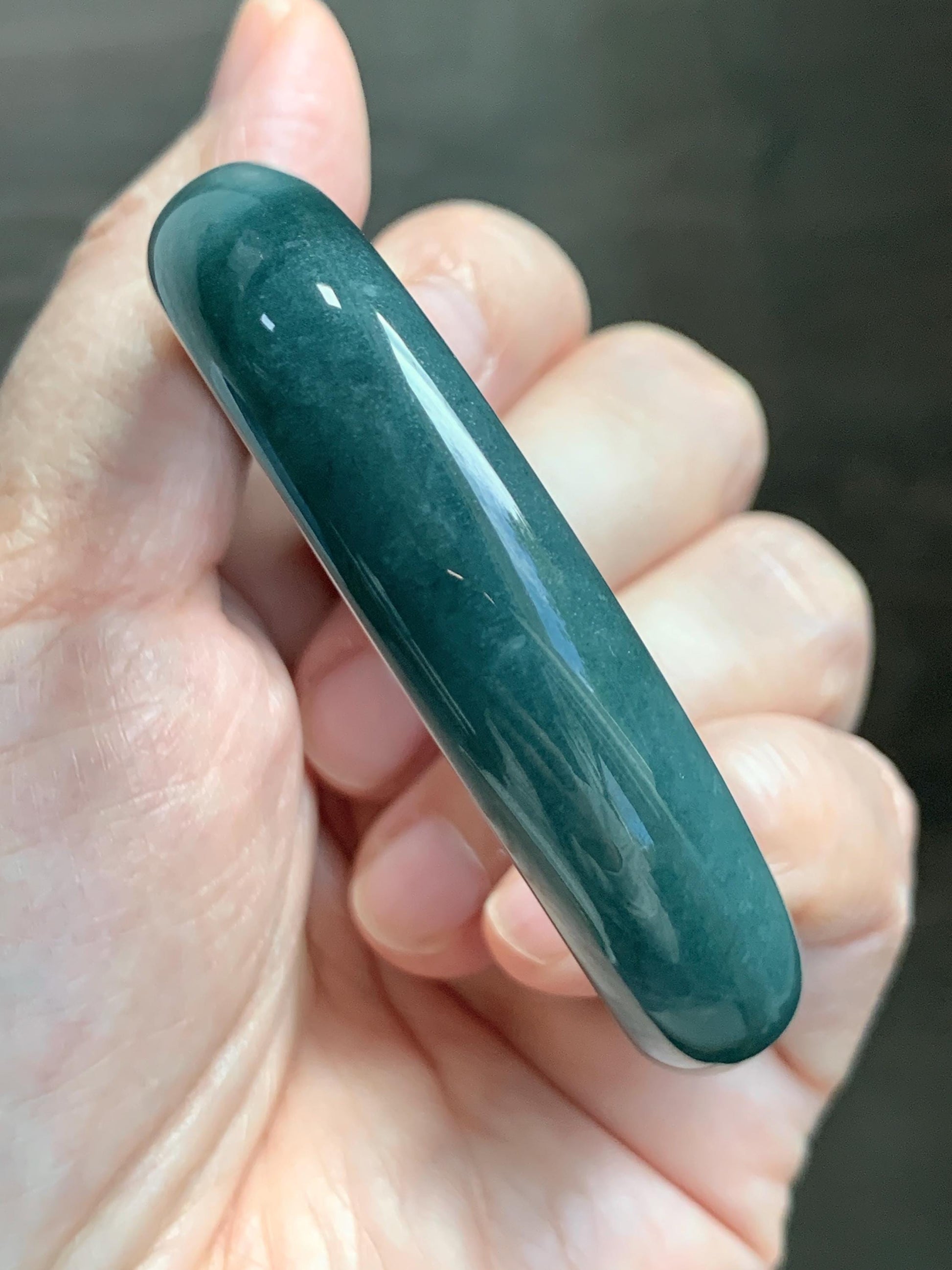 Certified Natural Grade A Guatemalan Icy Translucent Dark Teal Blue Jade Jadeite Wide Bangle 53.45 6.6” 44.5g 天然冰危蓝绿翡翠正圈宽版手镯 1227
