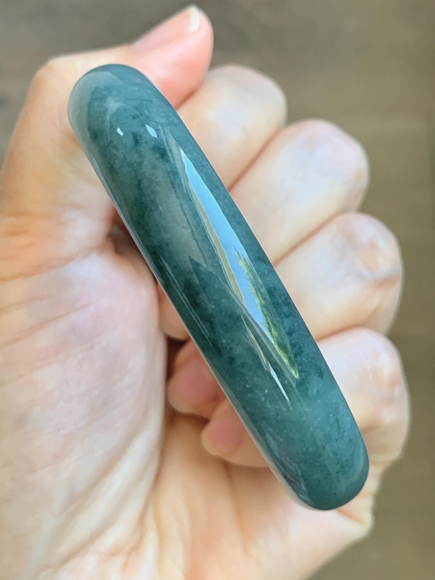 Certified Natural Grade A Guatemalan Icy Translucent Dusty Blue Jade Jadeite Wide Bangle Bracelet 60.7mm 7.5" 48.7g 天然危蓝糯种翡翠正圈手镯 1238