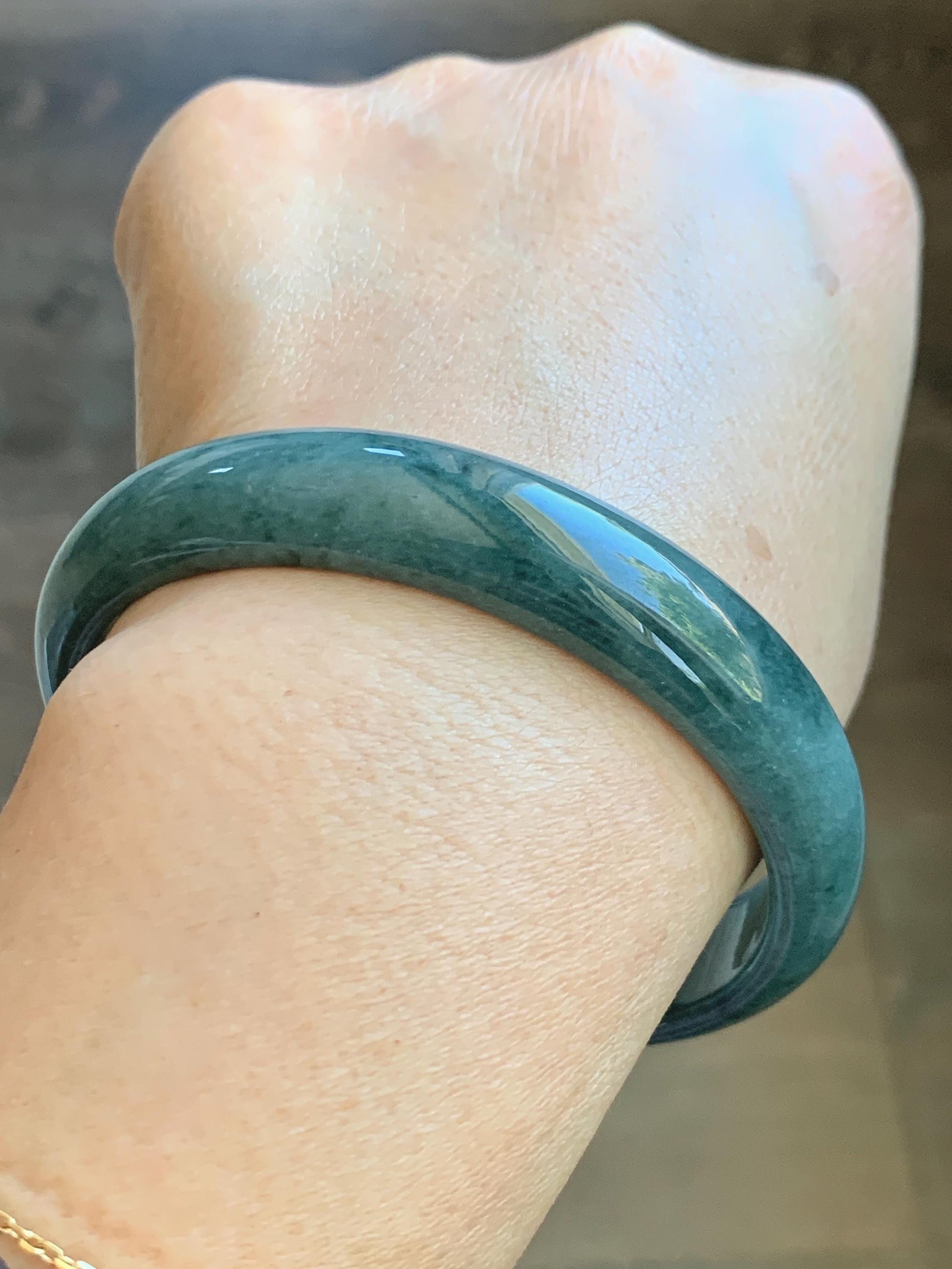 Certified Natural Grade A Guatemalan Icy Translucent Dusty Blue Jade Jadeite Wide Bangle Bracelet 60.7mm 7.5" 48.7g 天然危蓝糯种翡翠正圈手镯 1238