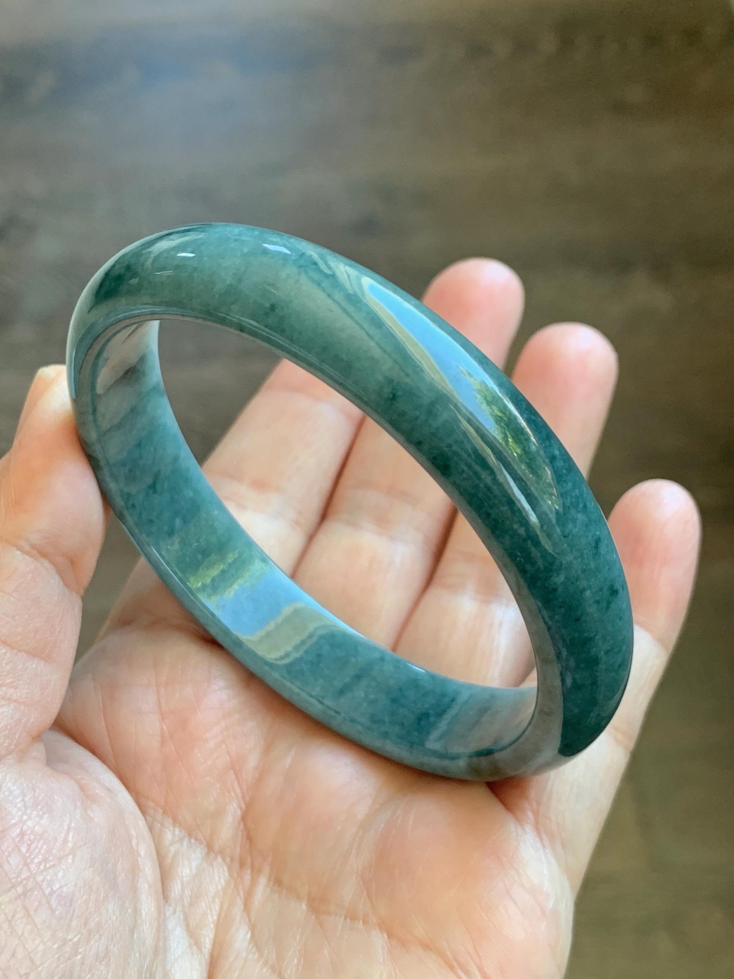 Certified Natural Grade A Guatemalan Icy Translucent Dusty Blue Jade Jadeite Wide Bangle Bracelet 60.7mm 7.5" 48.7g 天然危蓝糯种翡翠正圈手镯 1238