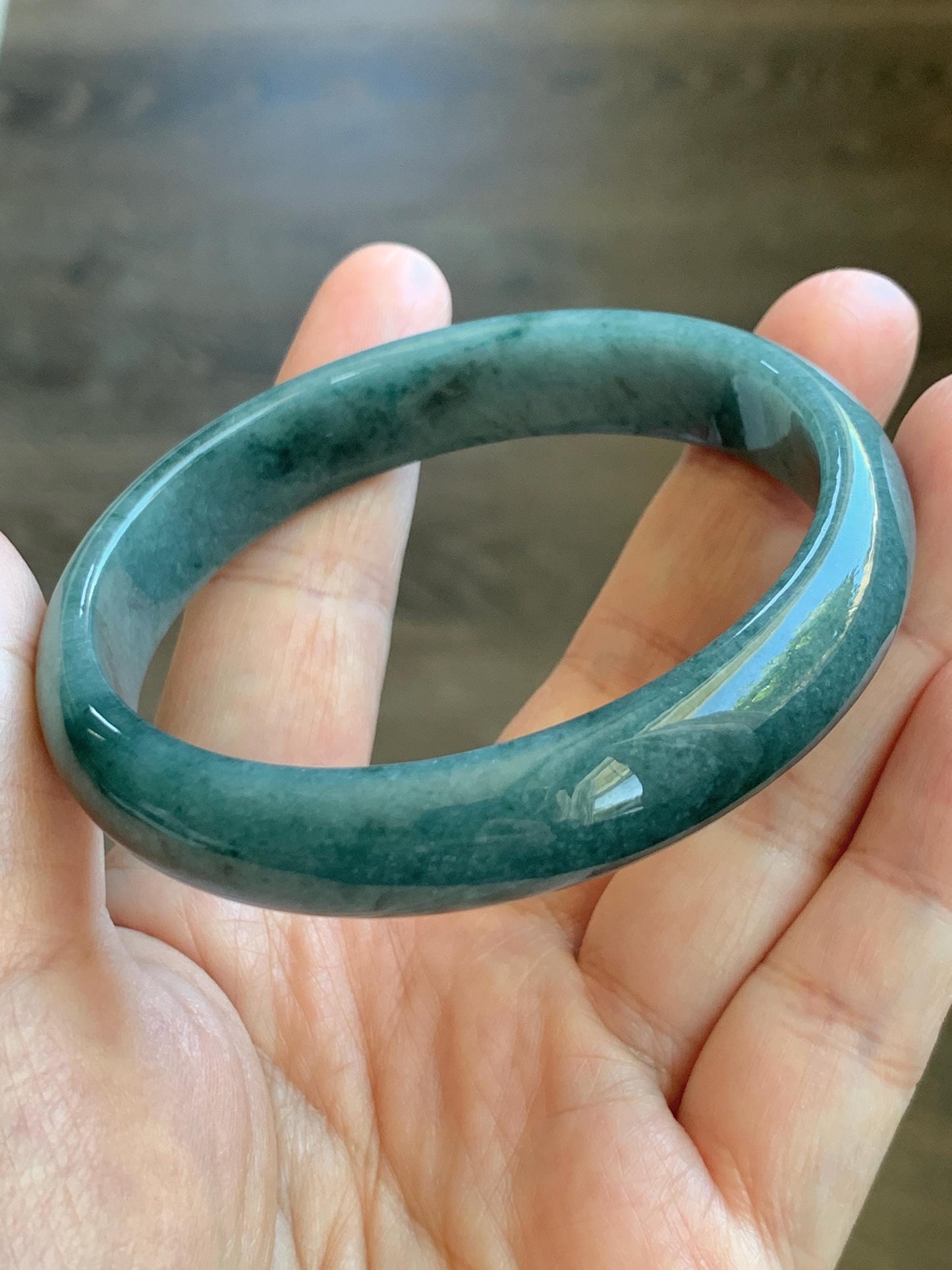Certified Natural Grade A Guatemalan Icy Translucent Dusty Blue Jade Jadeite Wide Bangle Bracelet 60.7mm 7.5" 48.7g 天然危蓝糯种翡翠正圈手镯 1238