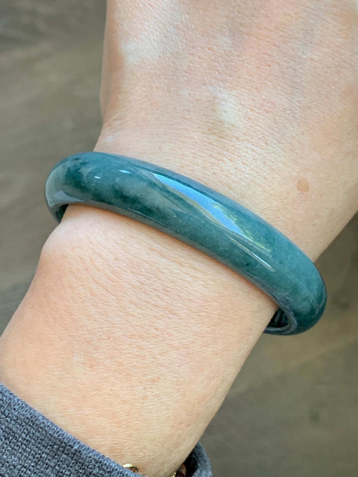Certified Natural Grade A Guatemalan Icy Translucent Dusty Blue Jade Jadeite Wide Bangle Bracelet 60.7mm 7.5" 48.7g 天然危蓝糯种翡翠正圈手镯 1238